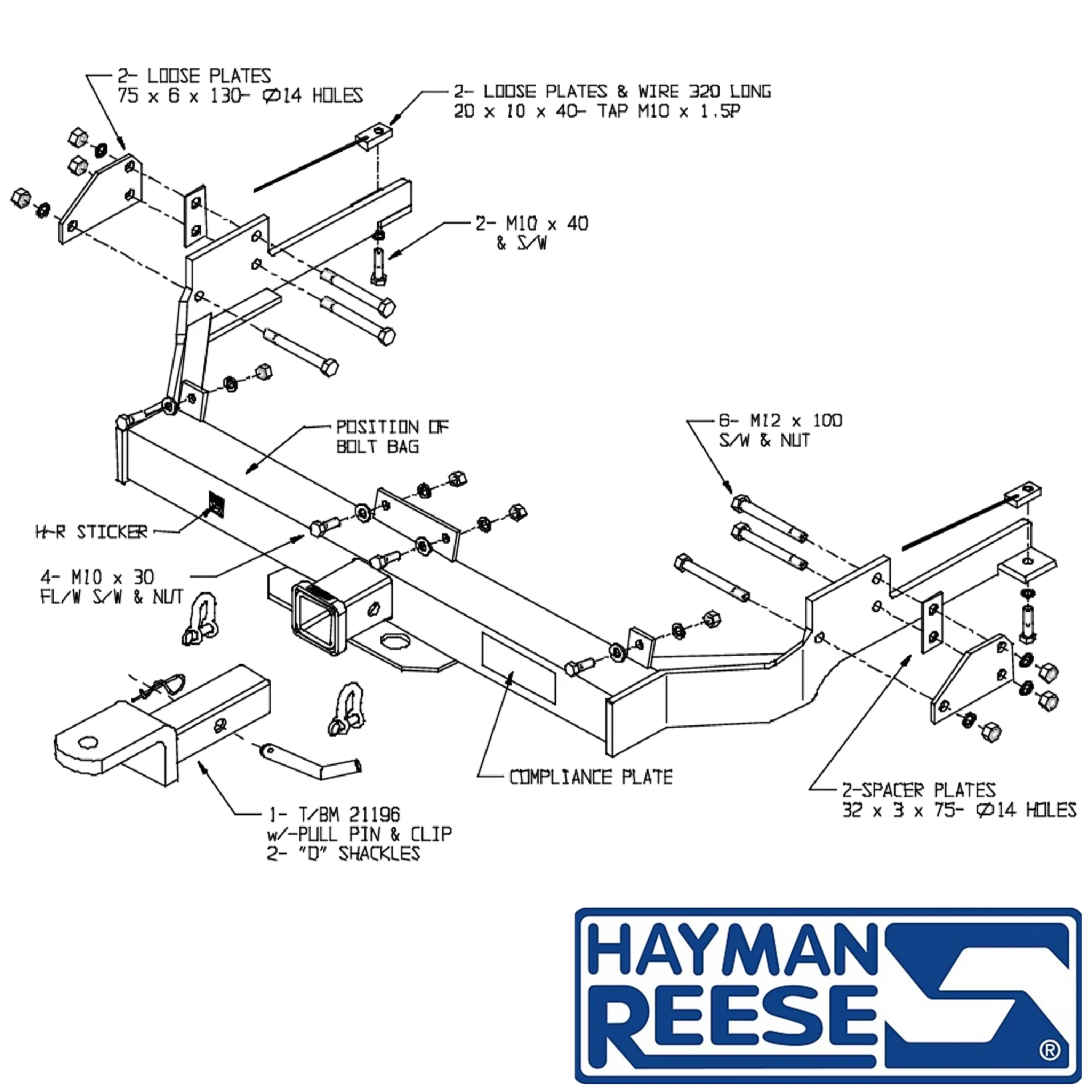 Hayman Reese Towbar for Ford Falcon XA - XG Panel Van 01/1972 - 03/1996