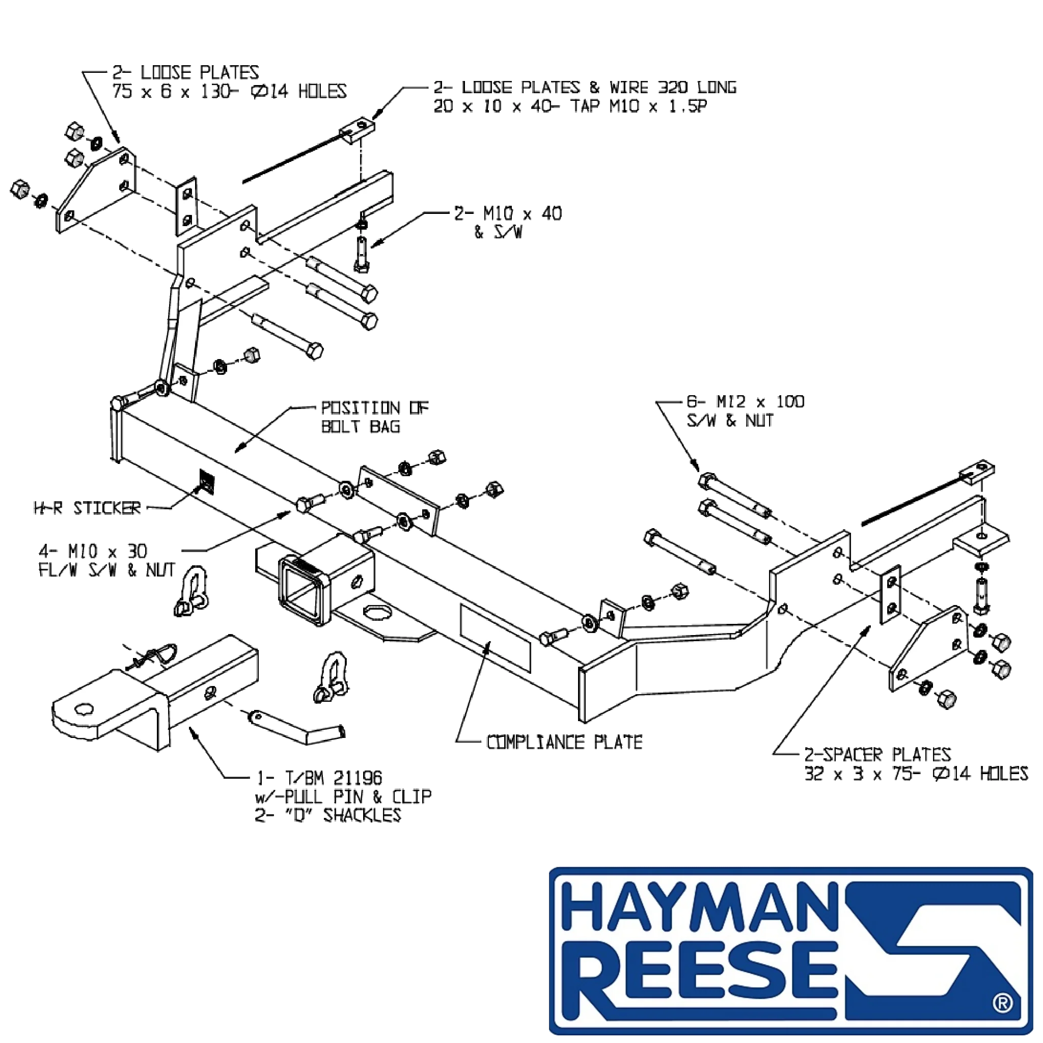 HAYMAN REESE TOWBAR TO SUIT Ford Falcon XA - XG Tub Body/Panel Van 01/1972 - 03/1996
