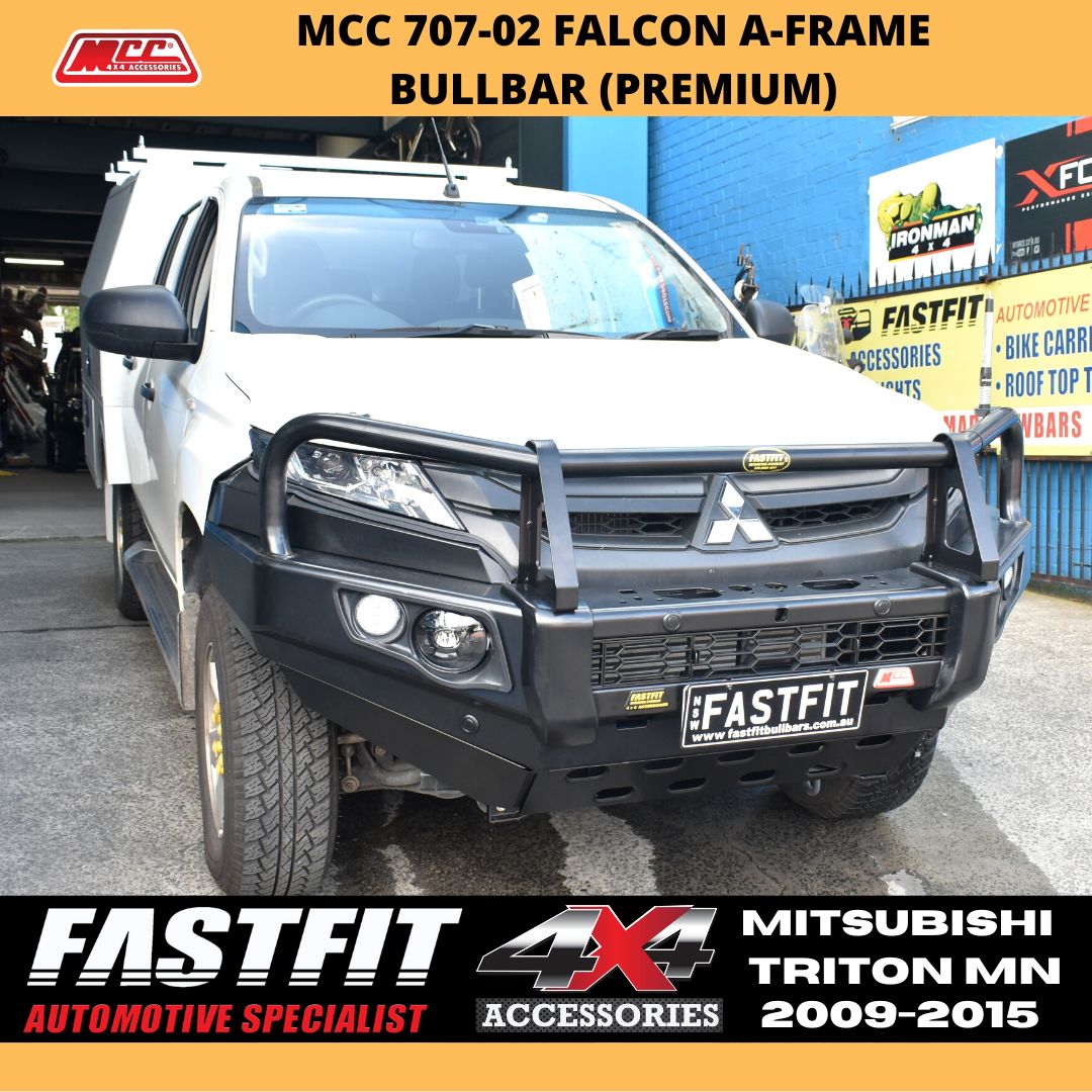 MCC 707-02A Alloy Falcon Bull Bars Black A-Frame Package (LED Foglight) to suit Mitsubishi Triton MN/Challenger 2006-2015