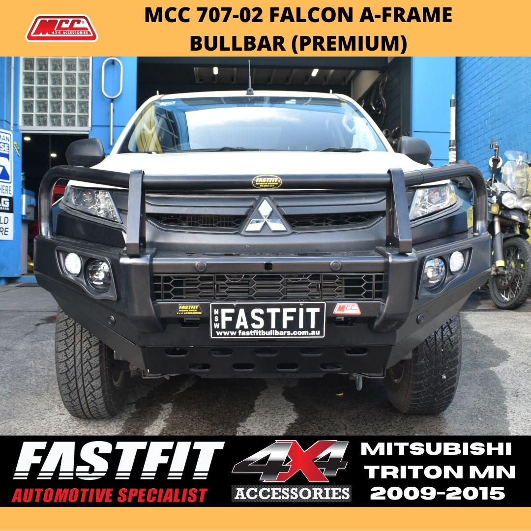 MCC 707-02A Alloy Falcon Bull Bars Black A-Frame Package (LED Foglight) to suit Mitsubishi Triton MN/Challenger 2006-2015