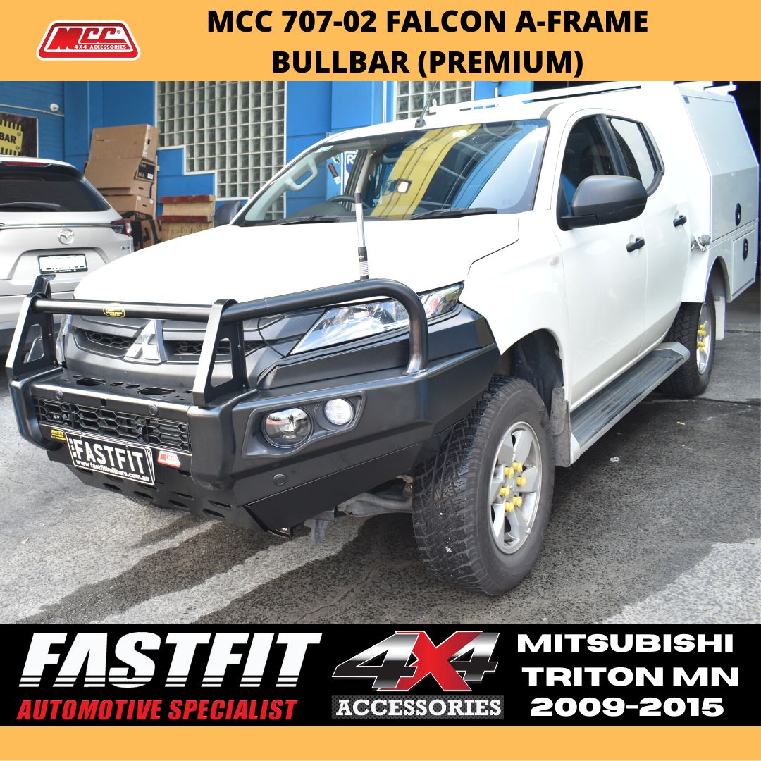 MCC 707-02A Alloy Falcon Bull Bars Black A-Frame Package (LED Foglight) to suit Mitsubishi Triton MN/Challenger 2006-2015