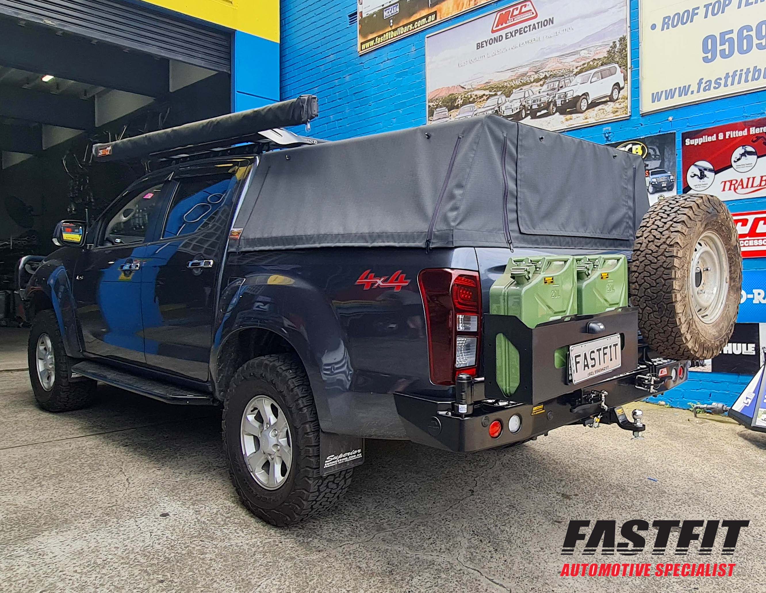 MCC 022-02 Rear Carrier Bar with Single Wheel & Double Jerry Can Holder to suit Isuzu D-Max 2012-2019