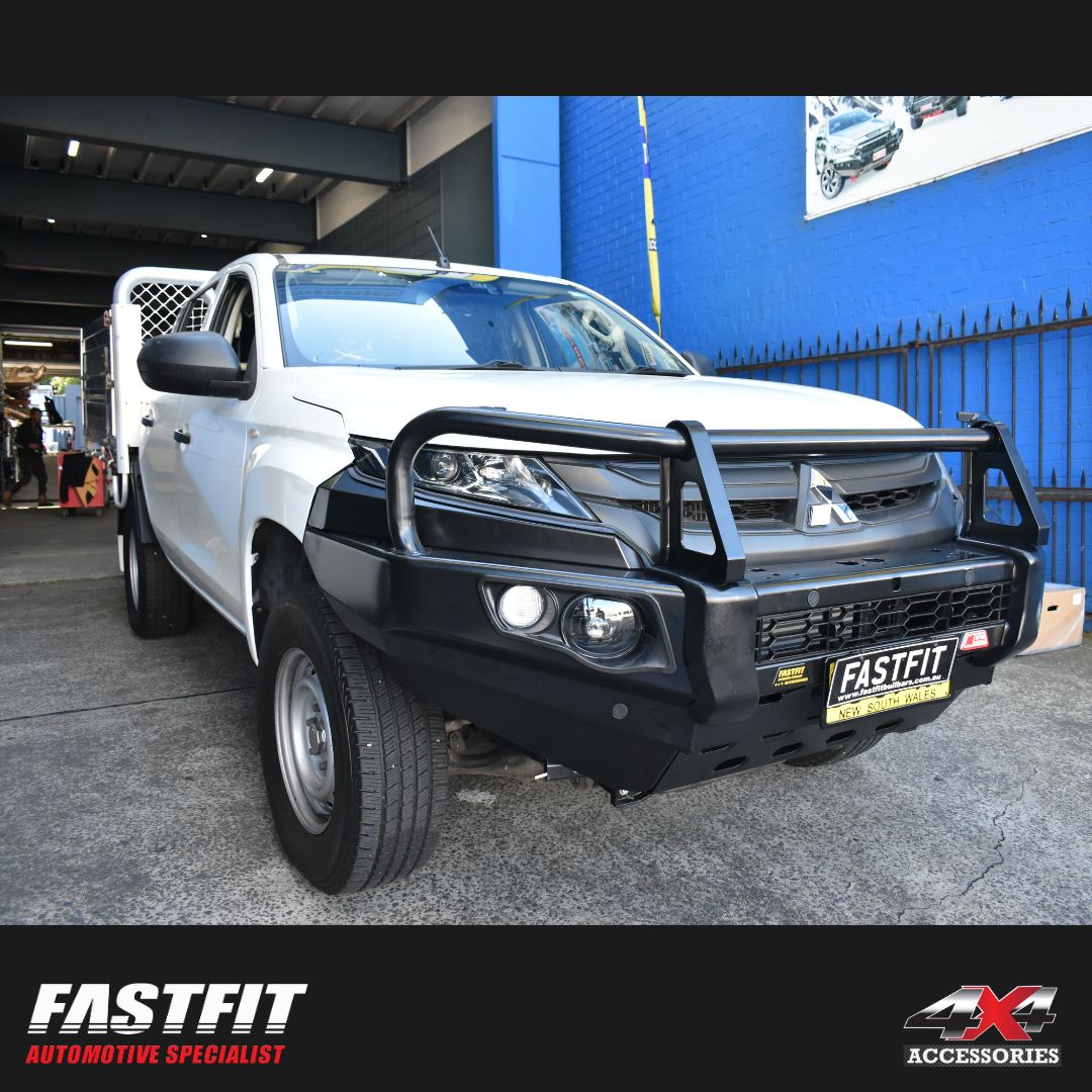MCC 707-02 Falcon Bull Bars Black A-Frame Package (LED Foglight) to suit Mitsubishi Triton MR 2019-Present