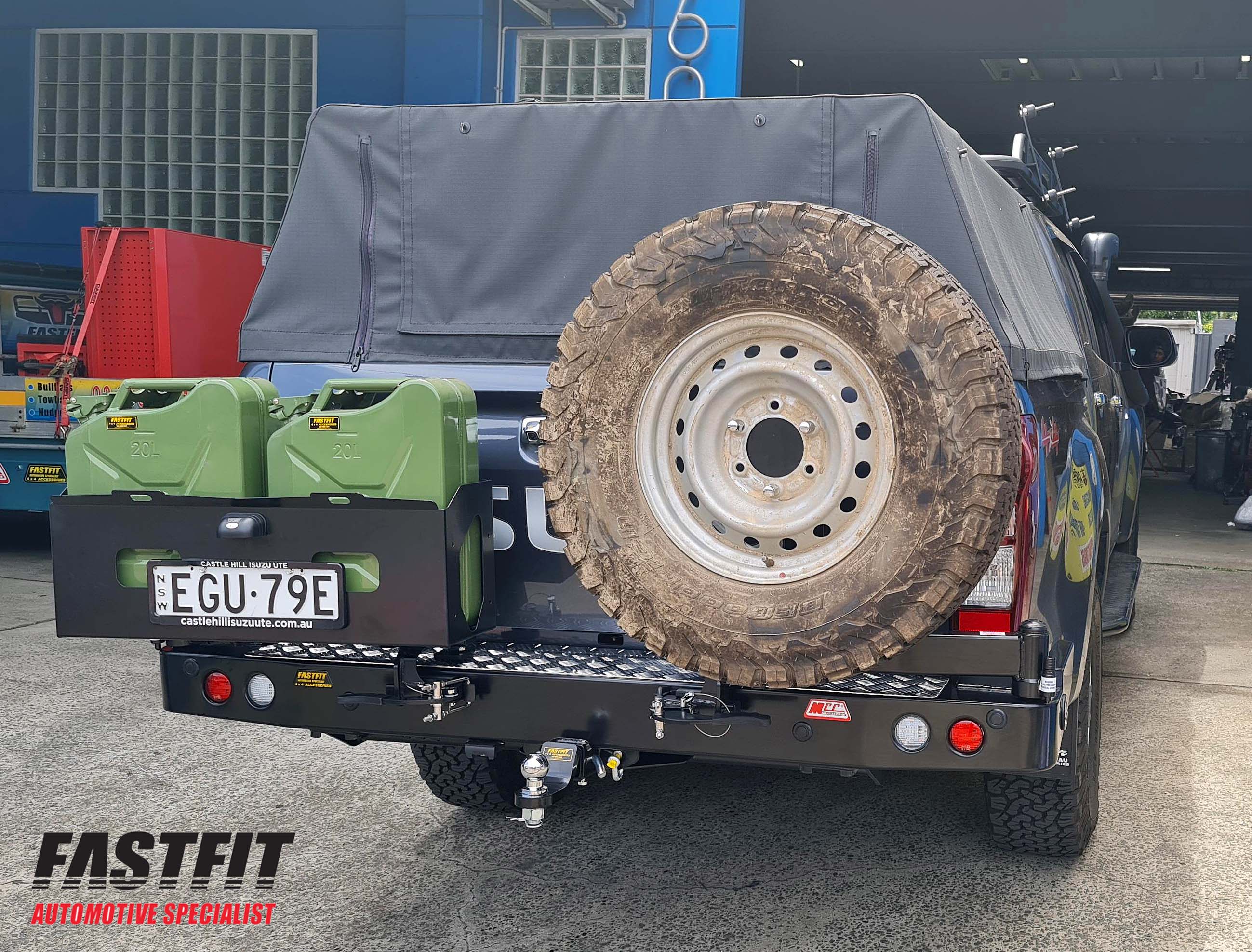 MCC 022-02 Rear Carrier Bar with Single Wheel & Double Jerry Can Holder to suit Isuzu D-Max 2012-2019