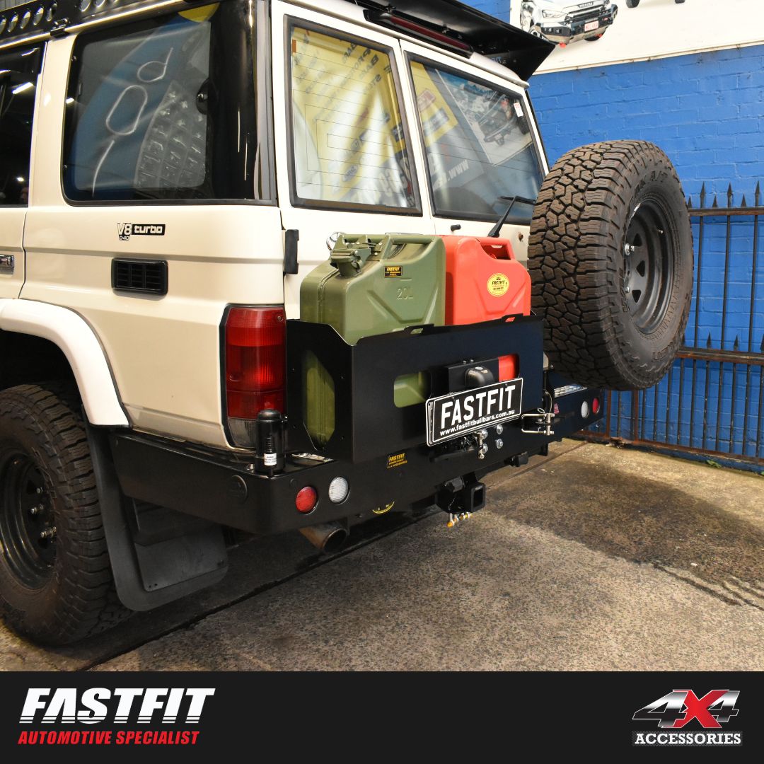 MCC 022-02 Rear Wheel Carrier Double Jerry Can Holder Package to suit Toyota LandCruiser 70 series 1984-2022