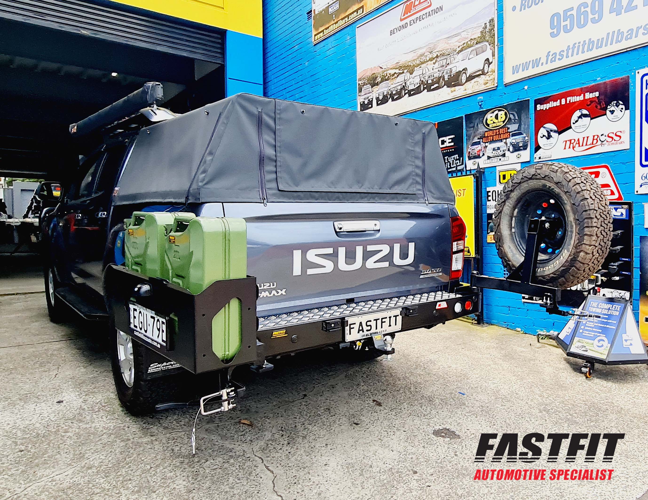 MCC 022-02 Rear Carrier Bar with Single Wheel & Double Jerry Can Holder to suit Isuzu D-Max 2012-2019