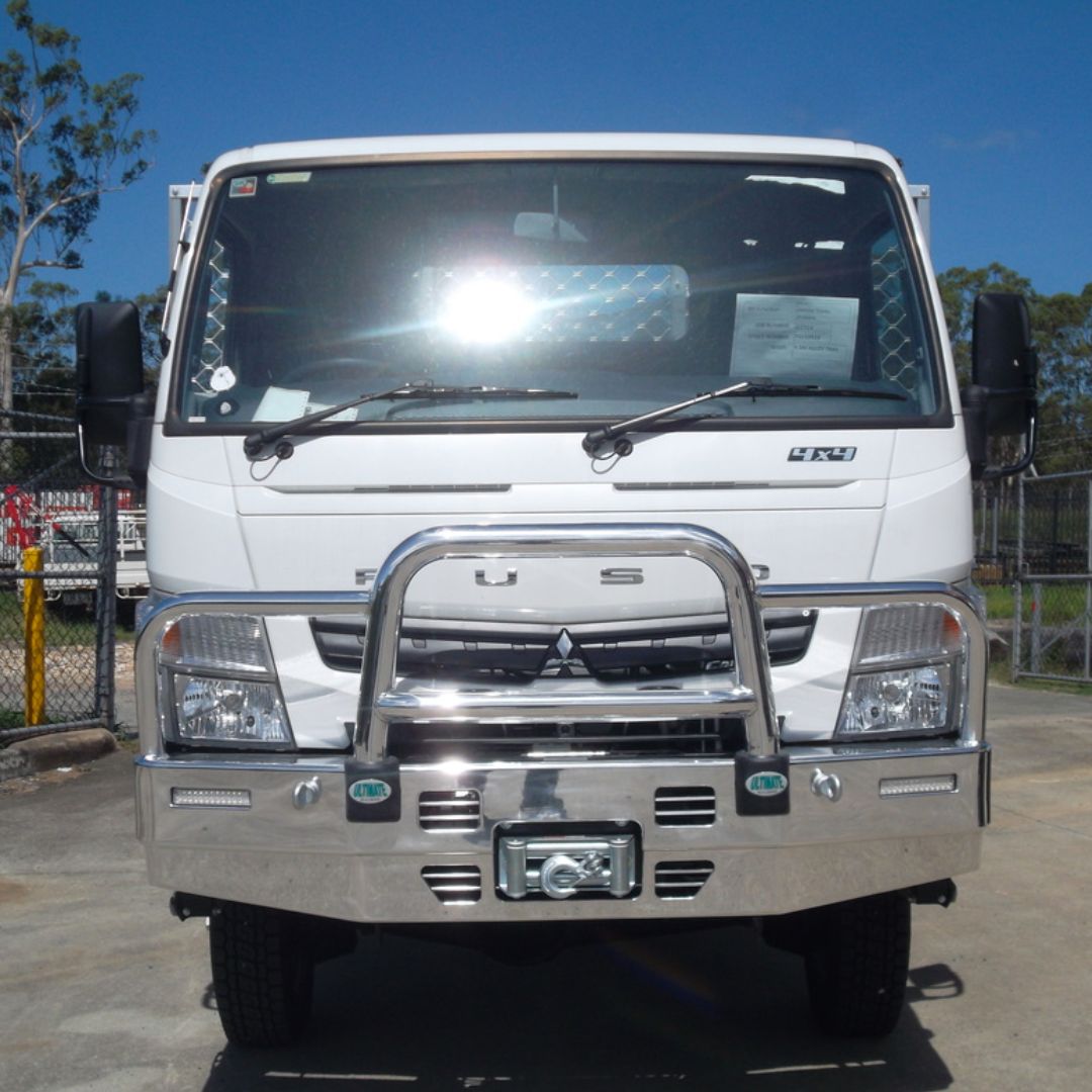 ULTIMATE Bull Bars 3 inch Alloy Bull Bars (Polished) to suit Mitsubishi Fuso Canter Winch Compatible 1/2013-On To suit 15000 lbs warm winch.