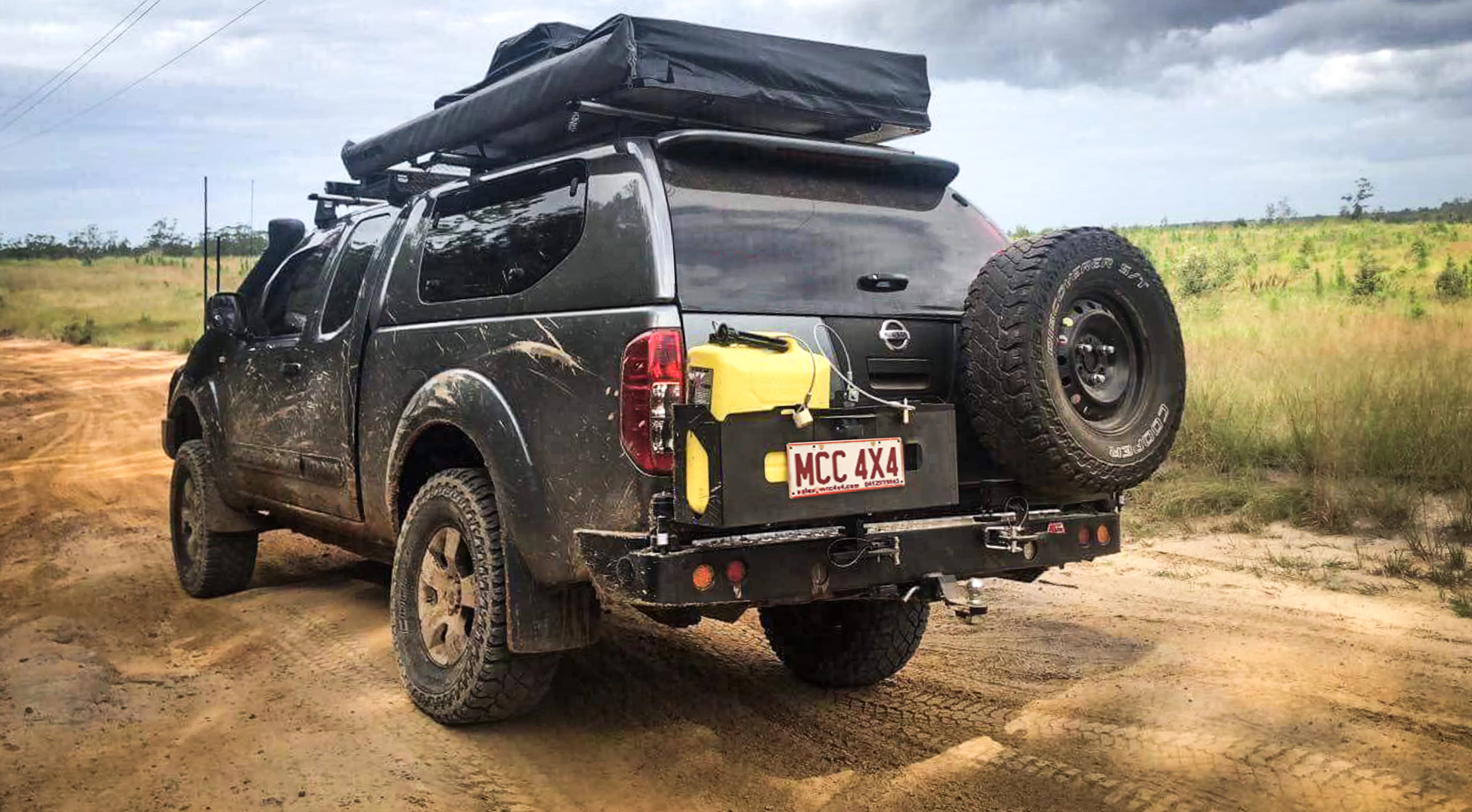 MCC 022-02 Rear Carrier Bar with Single Wheel & Double Jerry Can Holder to suit Nissan Navara D40 2005-2015