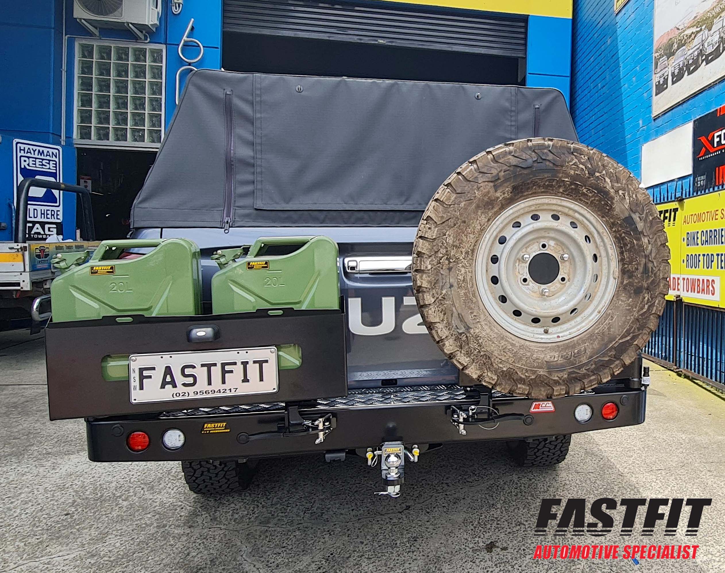 MCC 022-02 Rear Carrier Bar with Single Wheel & Double Jerry Can Holder to suit Isuzu D-Max 2012-2019