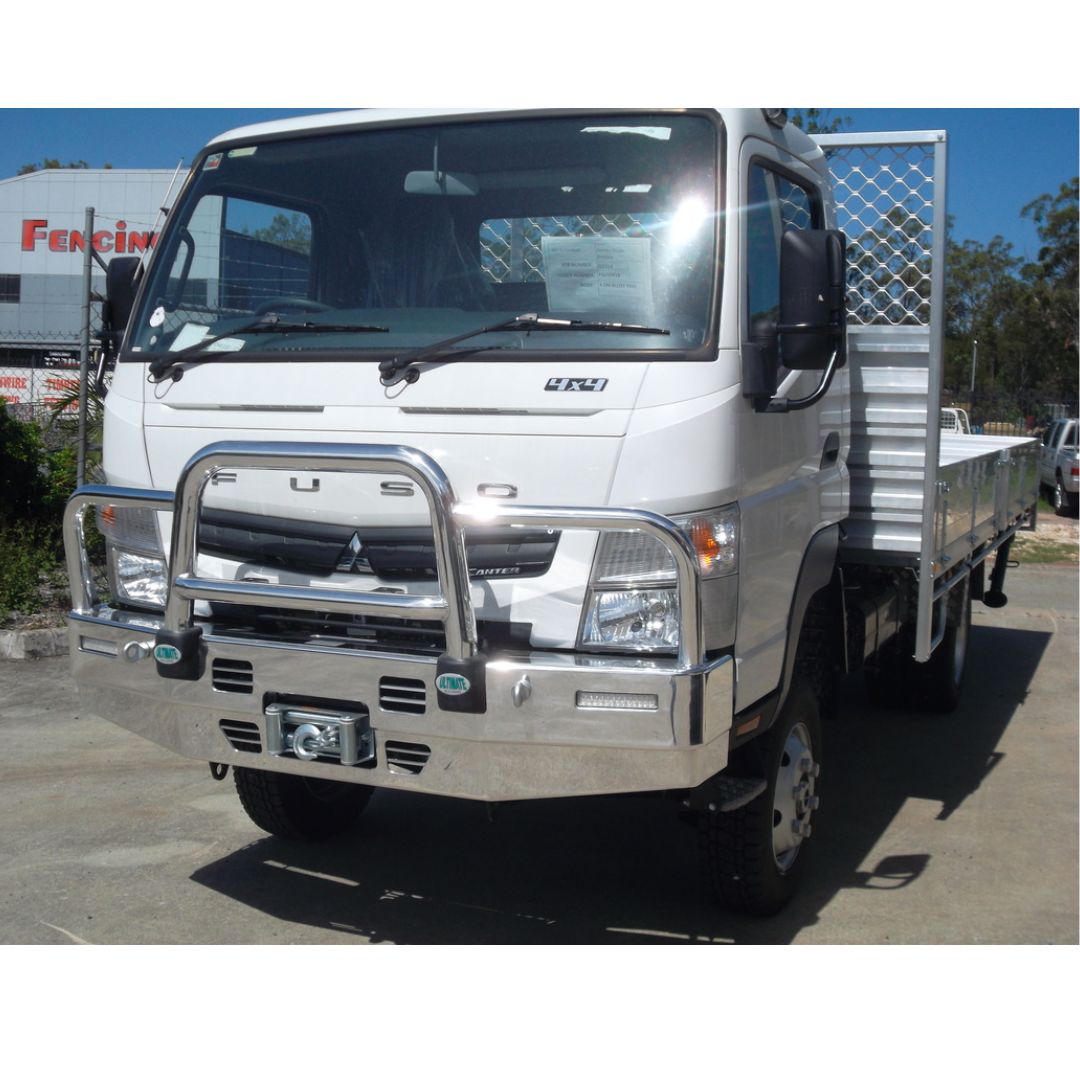 ULTIMATE Bull Bars 3 inch Alloy Bull Bars (Polished) to suit Mitsubishi Fuso Canter Winch Compatible 1/2013-On To suit 15000 lbs warm winch.