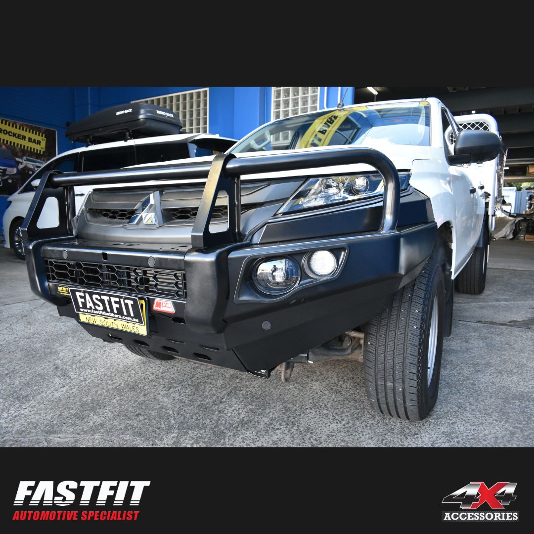 MCC 707-02 Falcon Bull Bars Black A-Frame Package (LED Foglight) to suit Mitsubishi Triton MR 2019-Present