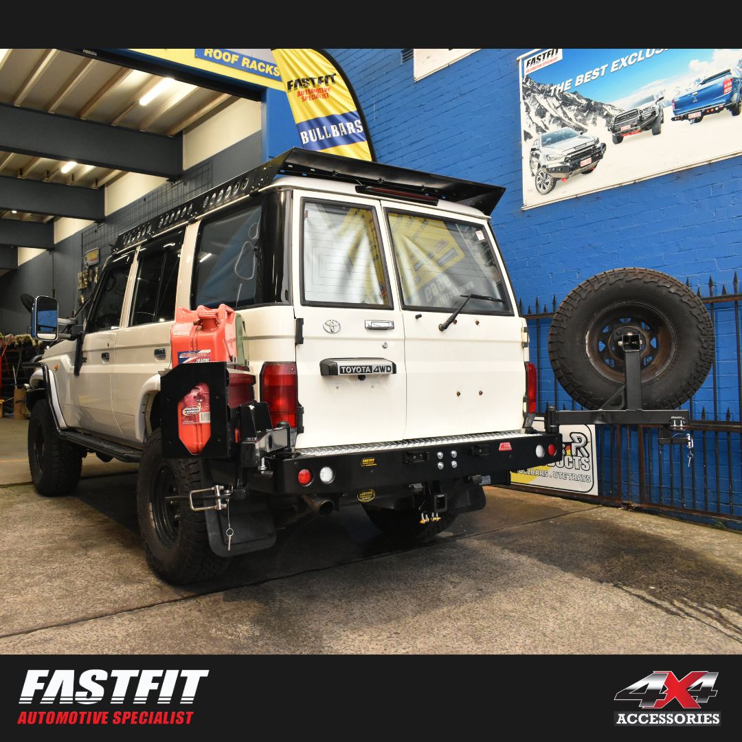 MCC 022-02 Rear Wheel Carrier Double Jerry Can Holder Package to suit Toyota LandCruiser 70 series 1984-2022