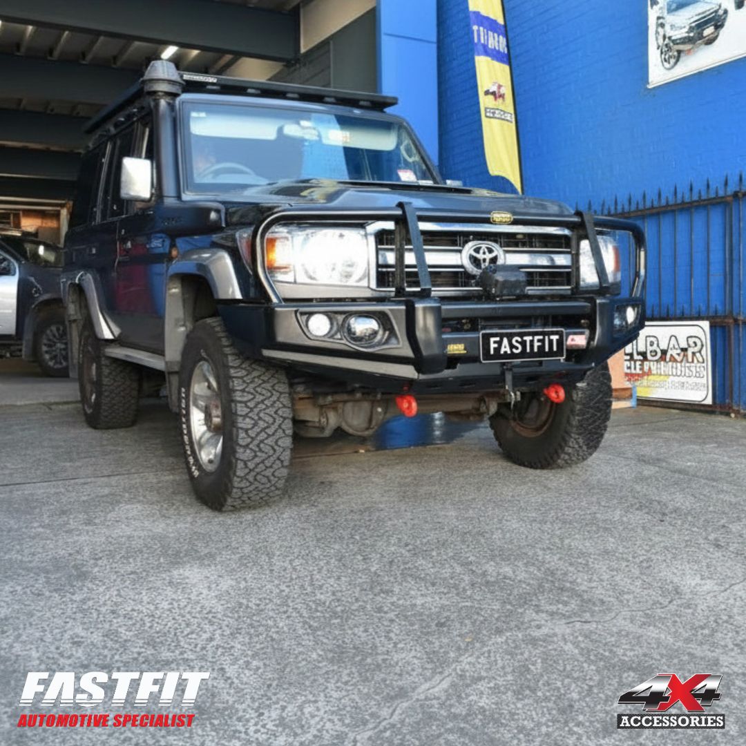MCC 707-02 Falcon Bull Bar Black A-Frame Package (LED FOGLIGHT) to suit Toyota Land Cruiser 70 series (inc. 76 series) 2007-2022