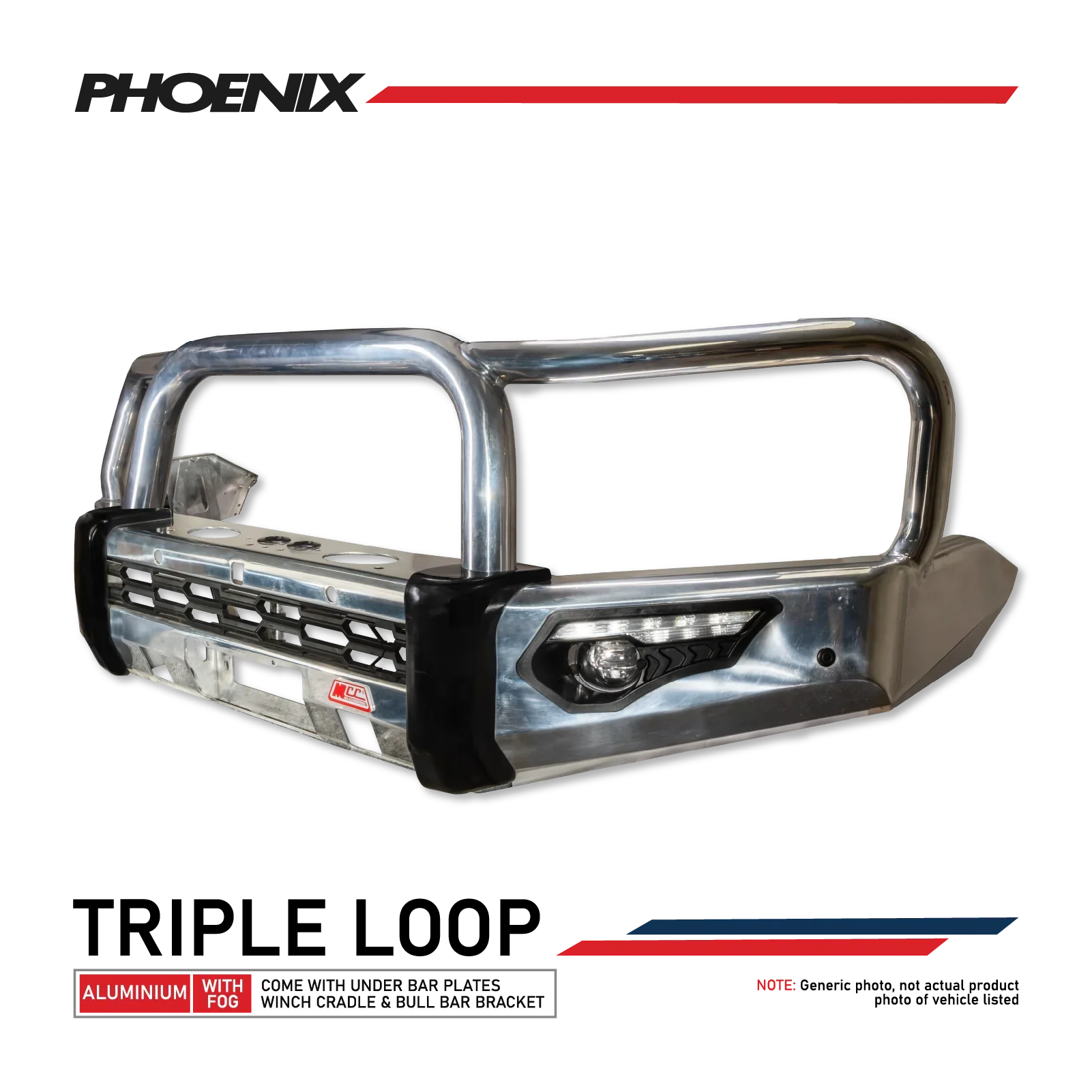 MCC 808-01A Alloy Phoenix Bull Bar Triple Loops Package to suit Holden Colorado RG Trail Blazer (Facelift) 2017-2020