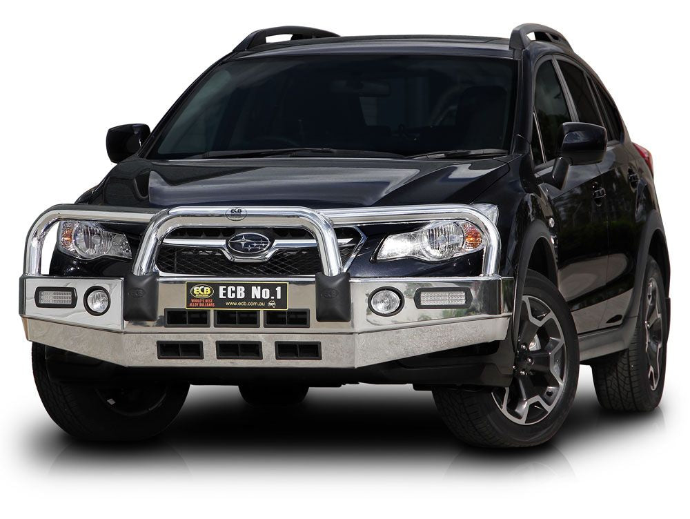 ECB POLISHED BIG TUBE BULLBAR WITH BUMPER LIGHTS to suit SUBARU XV 11/2012-04/2017