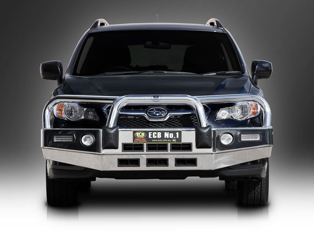 ECB POLISHED BIG TUBE BULLBAR WITH BUMPER LIGHTS to suit SUBARU XV 11/2012-04/2017