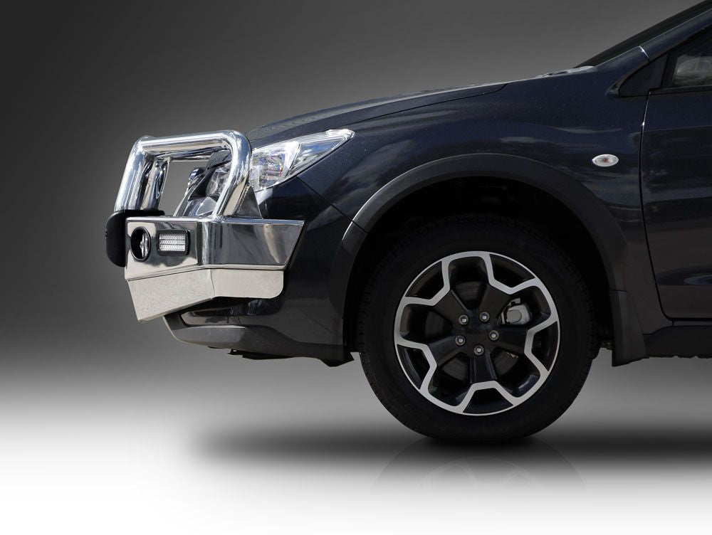 ECB POLISHED BIG TUBE BULLBAR WITH BUMPER LIGHTS to suit SUBARU XV 11/2012-04/2017