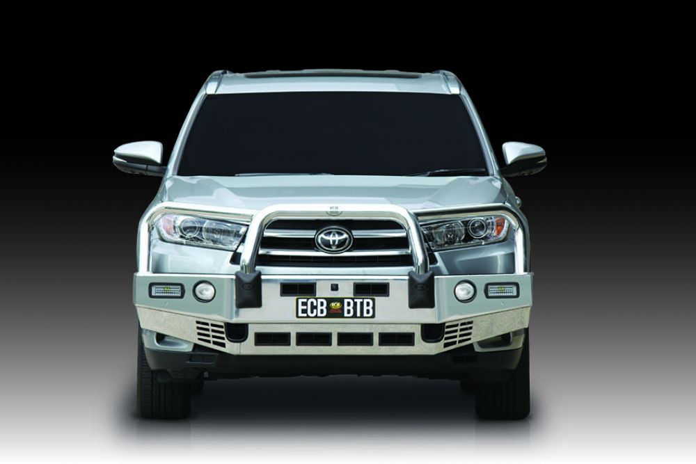 ECB Polished Big Tube Bull Bars with Bumper Lights to suit Toyota Kluger (11/2016 to 02/2021)