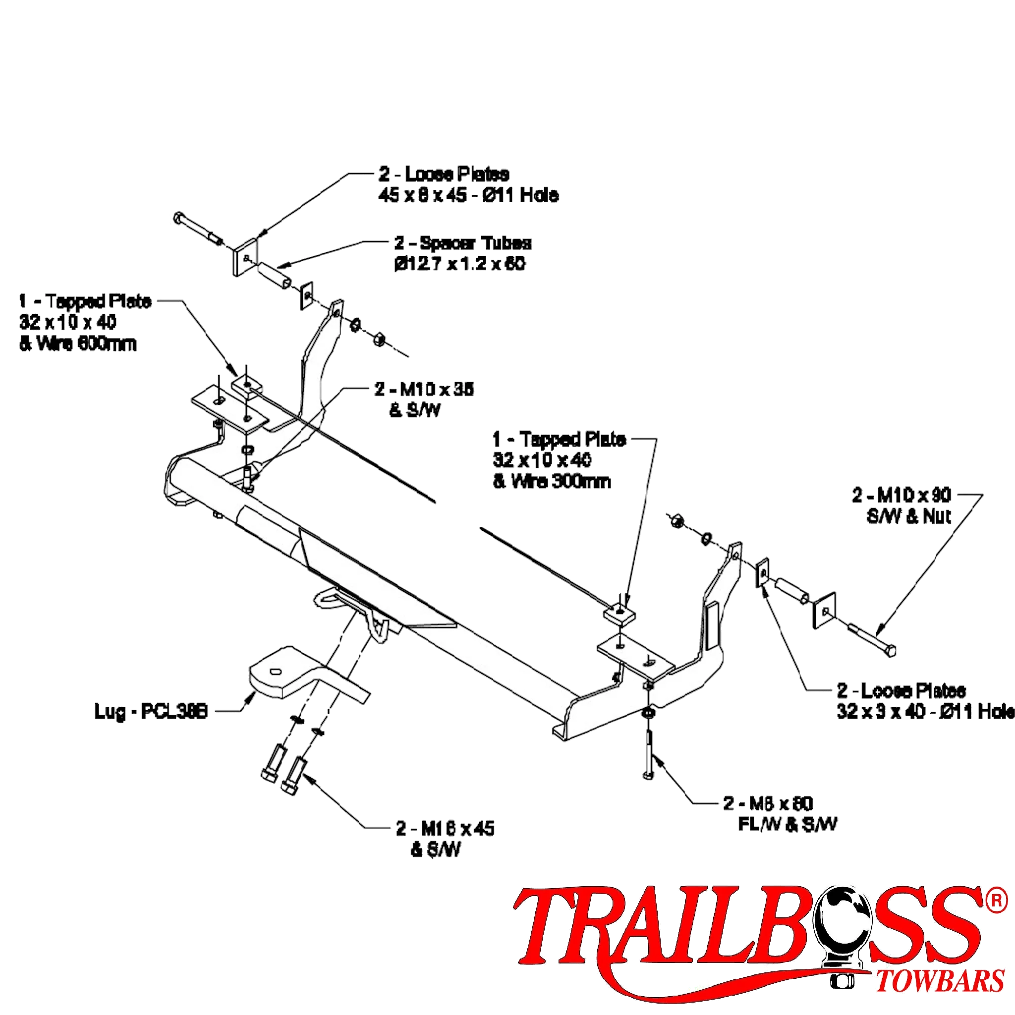 TrailBosS Towbar to suit Mitsubishi EXPRESS STARWAGON L300 2WD MWB SWB (NOT WALKTHROUGH) 11/1986-02/2020