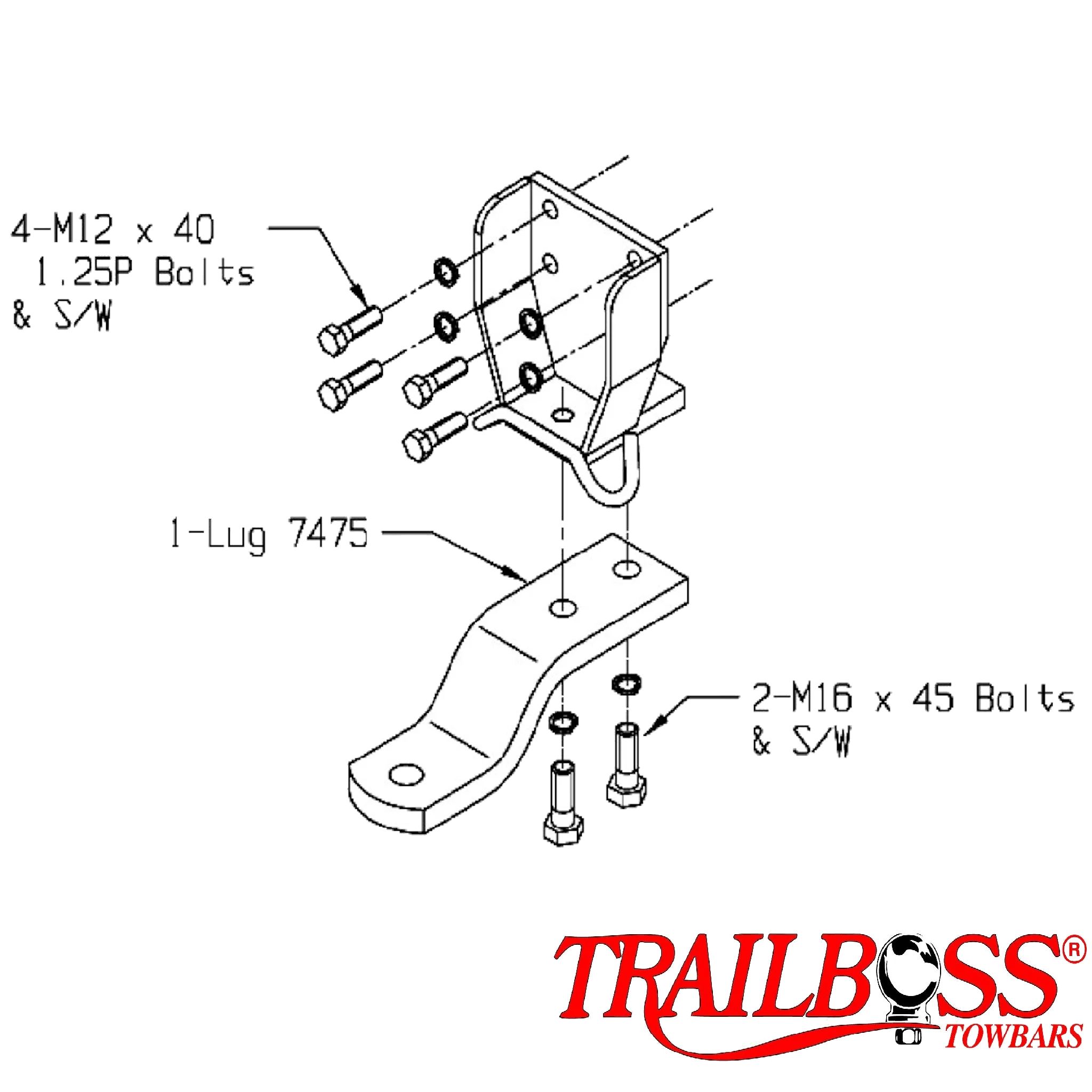 TrailBoss Towbar to suit Mitsubishi PAJERO LWB SWB (CENTRE MOUNT TYPE) 01/1983-04/2000
