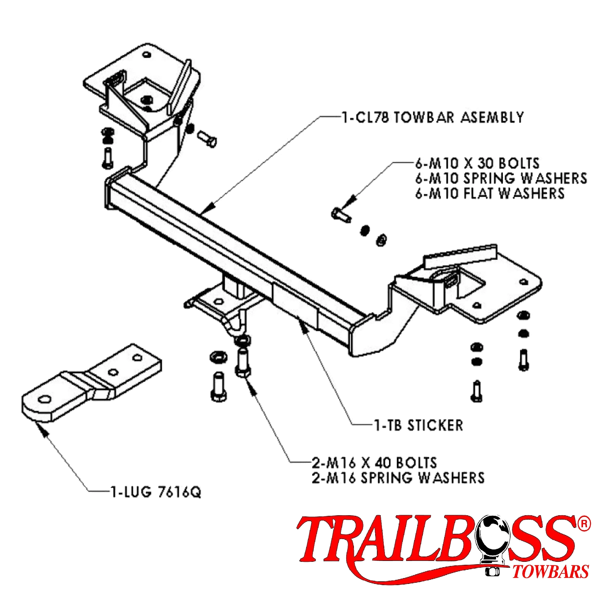 TrailBoss Towbar to suit Mitsubishi MAGNA 380 VRX SEDAN 10/2005-04/2008