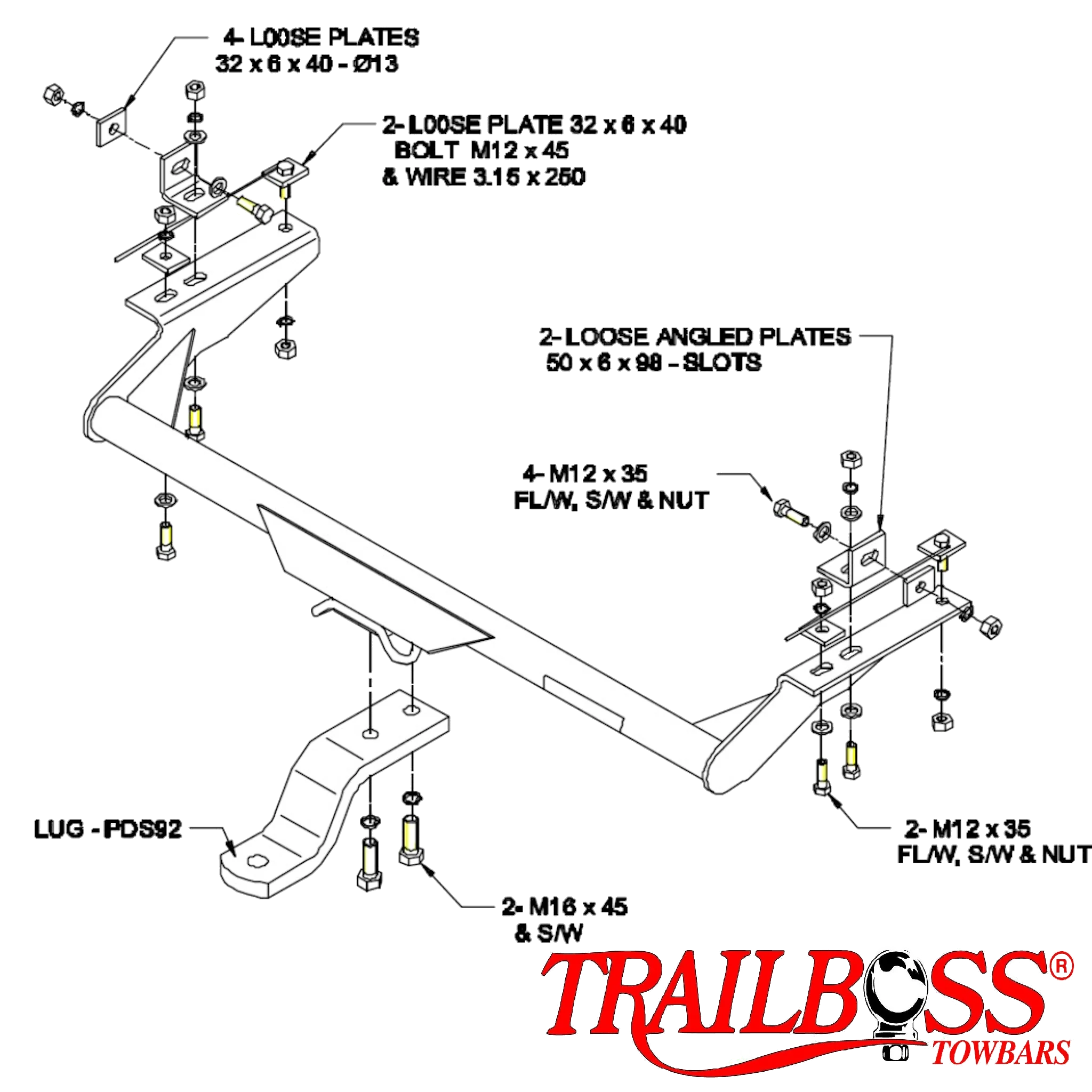 TrailBoss Towbar to suit NISSAN NAVARA D22 4WD UTE (NO STEP) 01/1986-03/2009