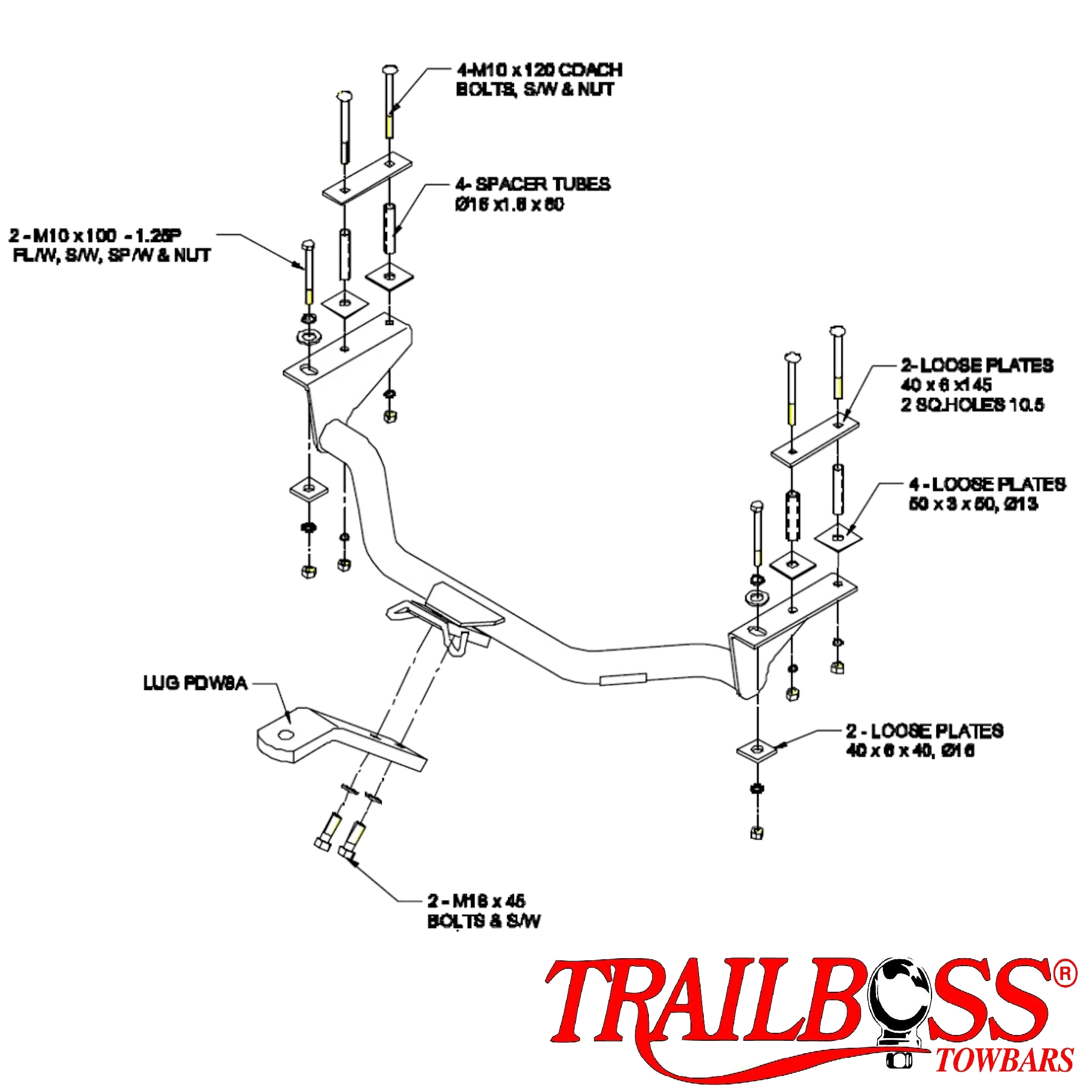 TRAILBOSS TowBar to suit DAEWOO NUBIRA WAGON (MTO) 01/1997-12/2003