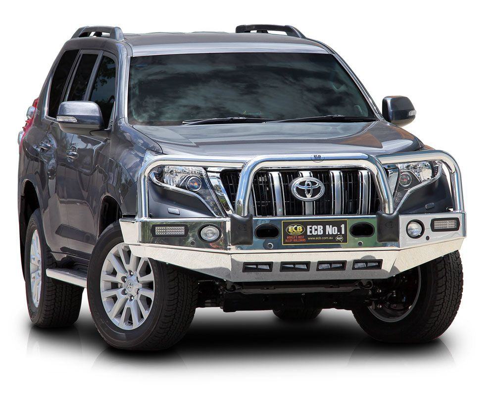 ECB TEXTURA BLACK BIG TUBE Bull Bars WITH BUMPER LIGHTS to suit TOYOTA PRADO 150 SERIES 2 KAKADU & VX 11/2013-10/2017