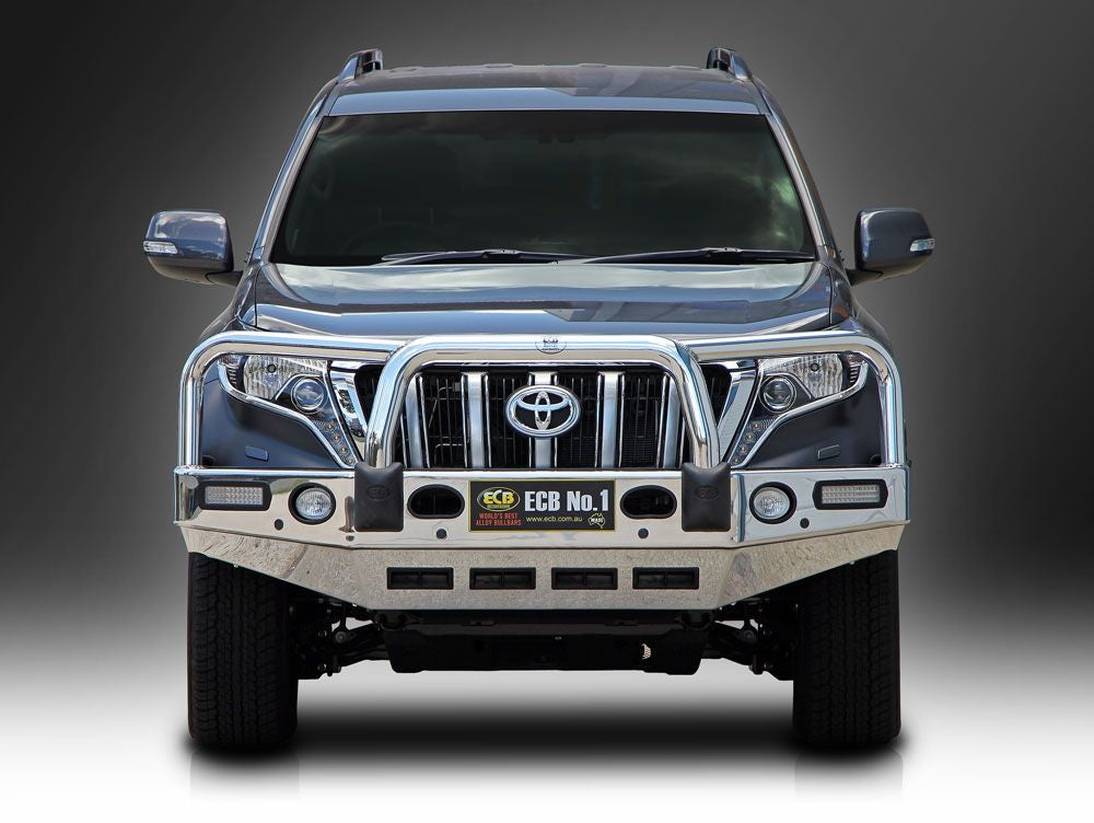 ECB TEXTURA BLACK BIG TUBE Bull Bars WITH BUMPER LIGHTS to suit TOYOTA PRADO 150 SERIES 2 KAKADU & VX 11/2013-10/2017