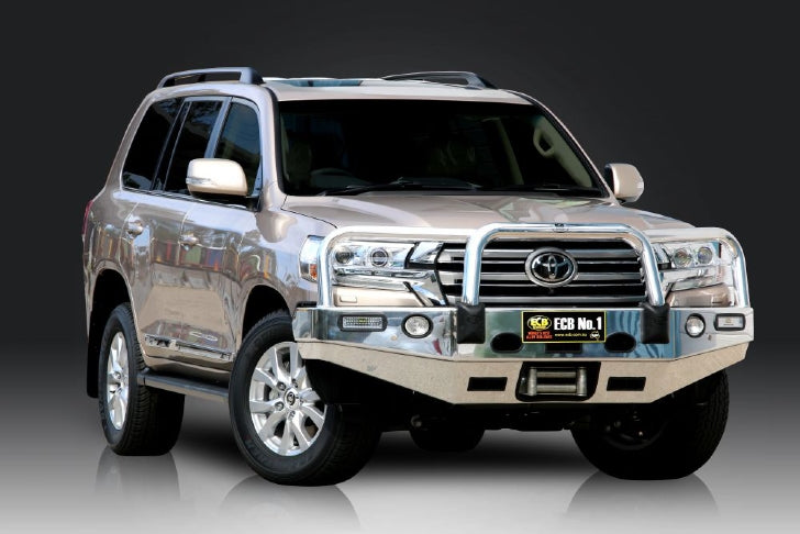 ECB Big Tube/Winch Bull Bars with Bumper Lights (Polished Alloy Finish) to suit Toyota LandCruiser 200 Series 01/2016 to 06/2021