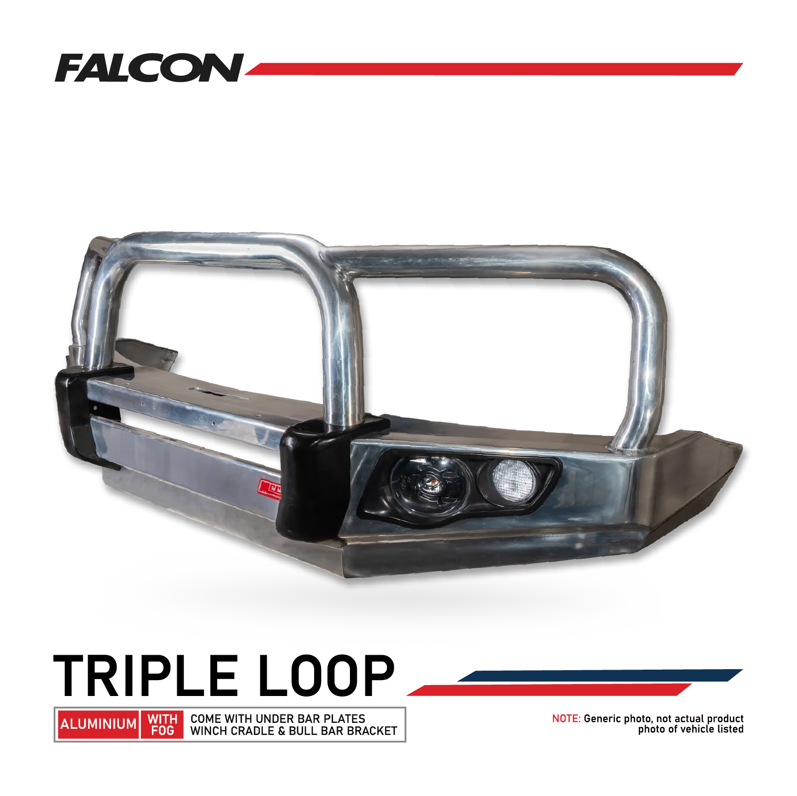 MCC 707-01 ALW ALLOY FALCON TRIPLE LOOP Bull Bars (LED FOGLIGHTS) TO SUIT TOYOTA FORTUNER 2015-2020