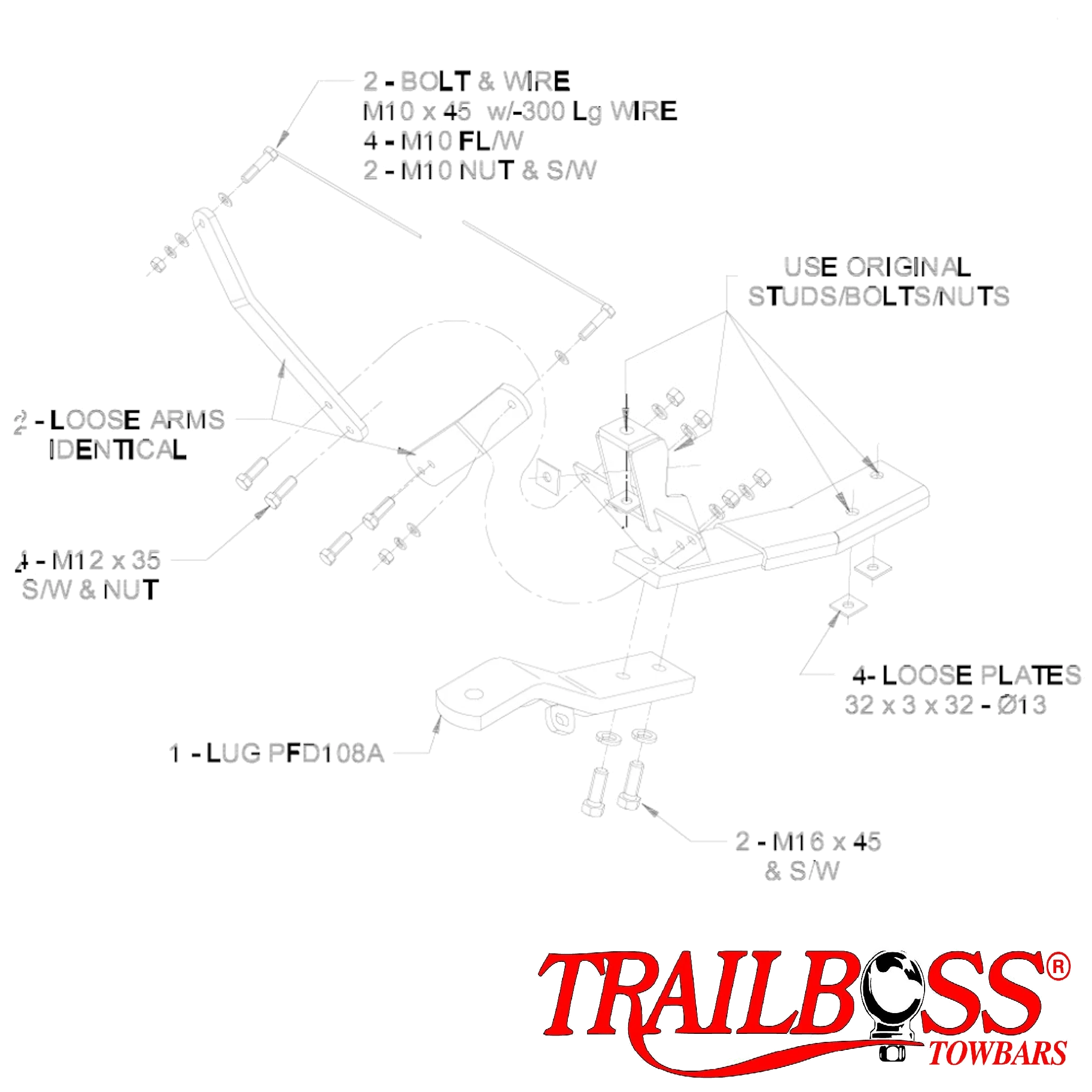 TRAILBOSS TowBar to suit FORD FALCON AU SEDAN (INCLUDING XR6 XR8) (NOT GAS) 09/1998-08/2002