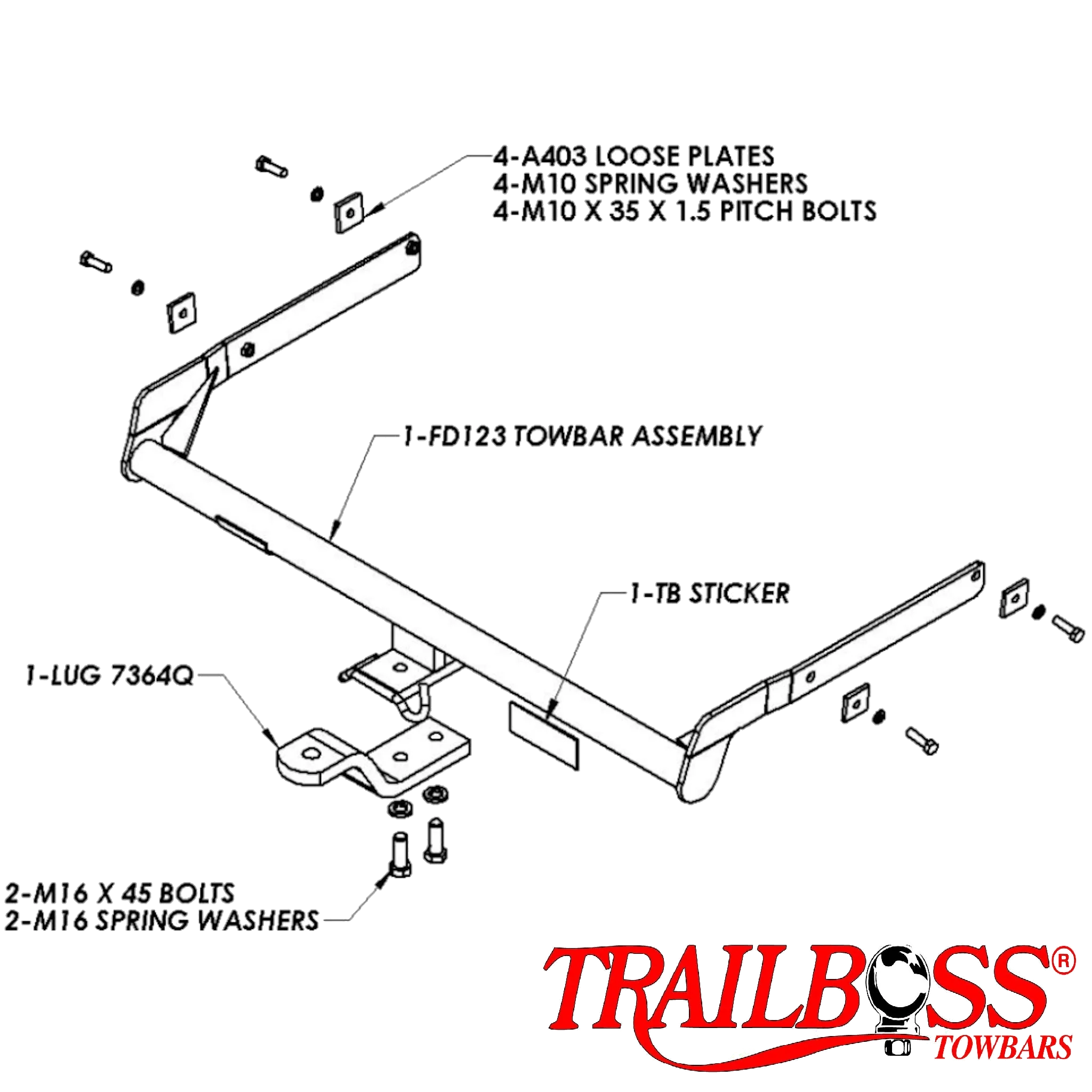 TRAILBOSS TowBar to suit FORD FOCUS 5D HATCH (NOT RS & XR5) 05/2005 - 07/2011
