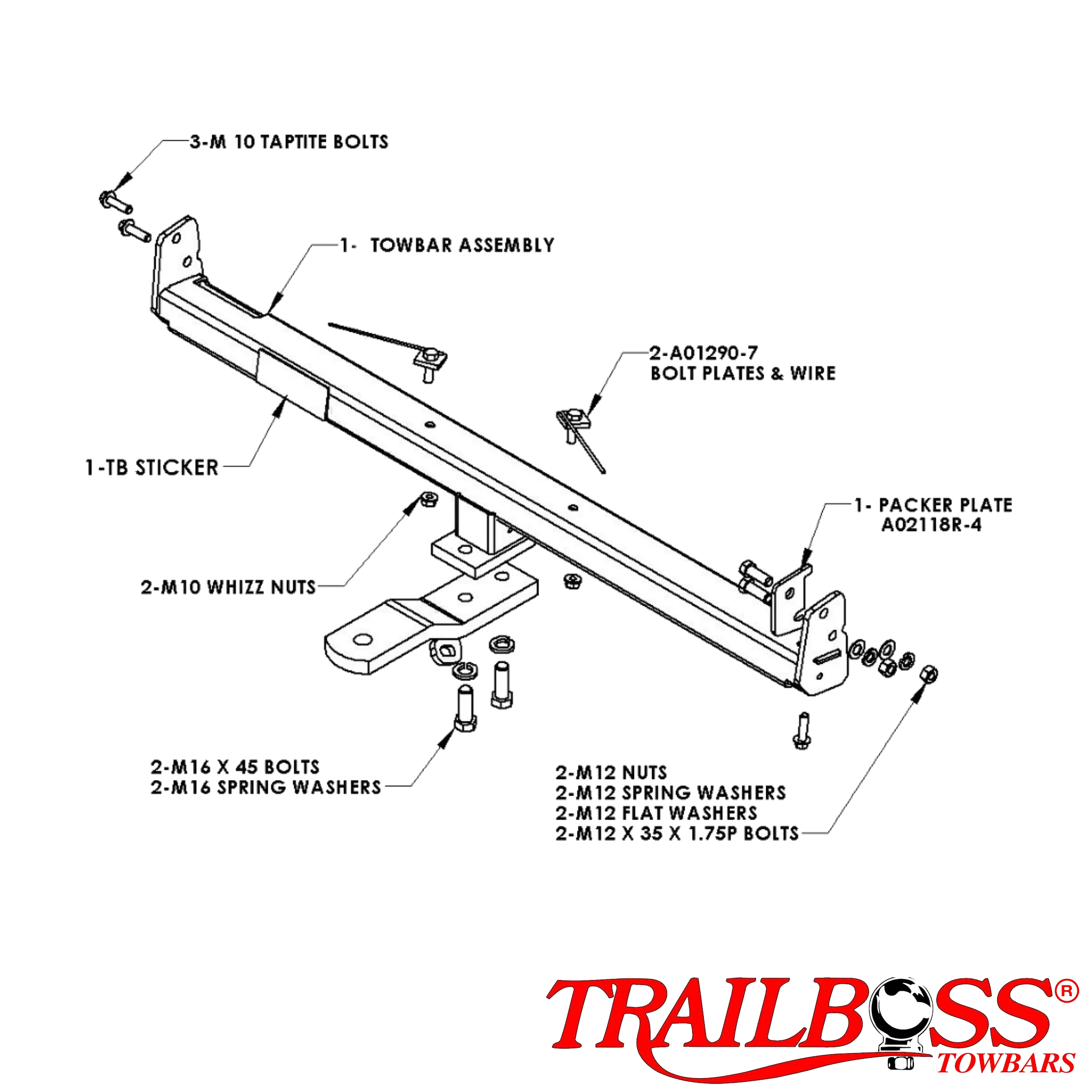 TRAILBOSS Standard TowBar to suit FORD FALCON SEDAN FG/FGX (ALL MODELS) 06/2008-ON