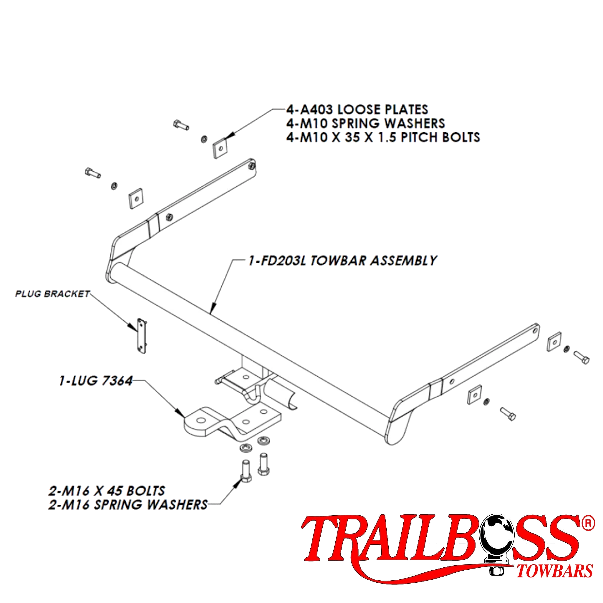 TRAILBOSS TowBar to suit FORD FOCUS 5D HATCH 08/11-04/12