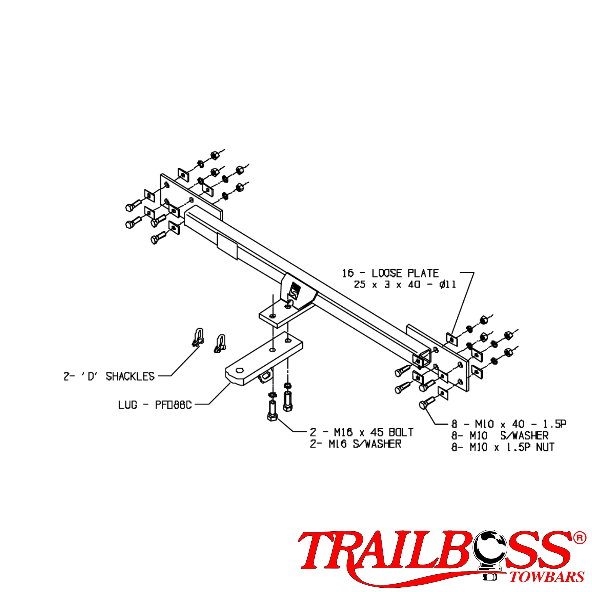 TRAILBOSS TowBar to suit FORD FALCON AU/BA/BF WAGON (AU/BA/BF HARNESS) FALCON EA/EF/EL WAGON (EF/EL HARNESS) 1/1988-07/2010
