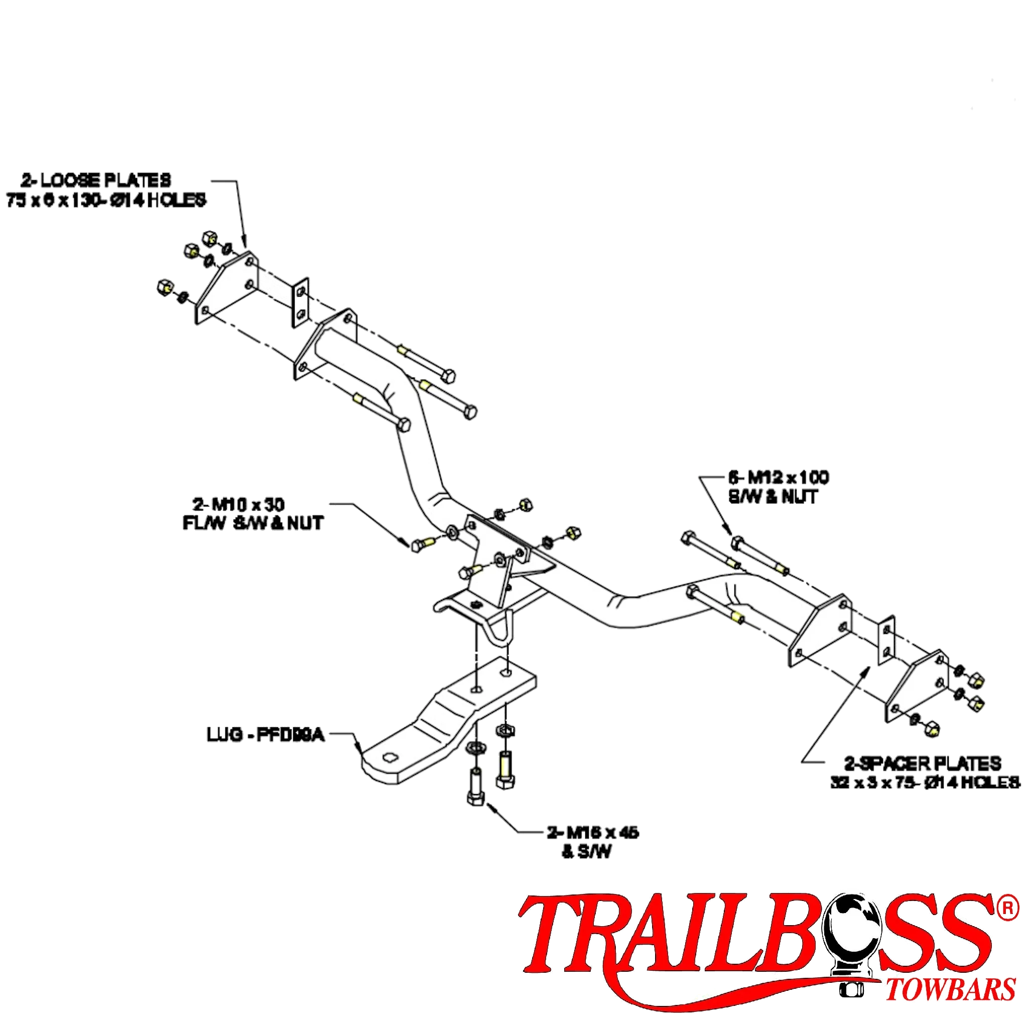 TRAILBOSS Standard Duty TowBar to suit FORD FALCON XH UTE/PANEL VAN (MTO) 04/1996-06/1999
