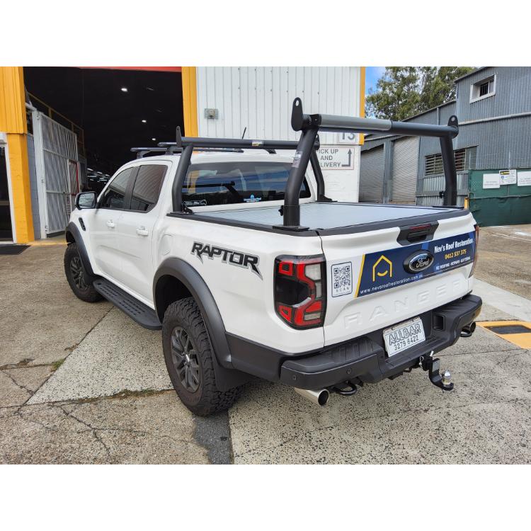 ALL BARS FRONT & REAR LADDER RACK (BLACK) TO SUIT FORD RAPTOR NEXT GEN WITH ROLLER SHUTTER