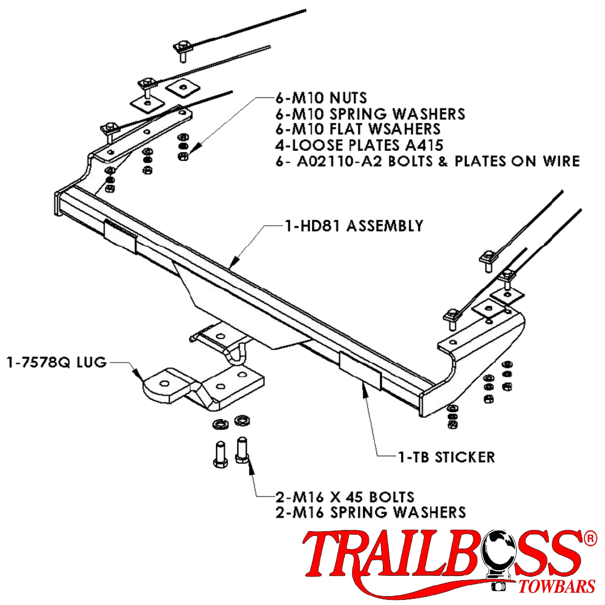 TrailBoss Towbar to suit HOLDEN ASTRA AH HATCH/ COUPE (NOT SRI) 11/2004-03/2010
