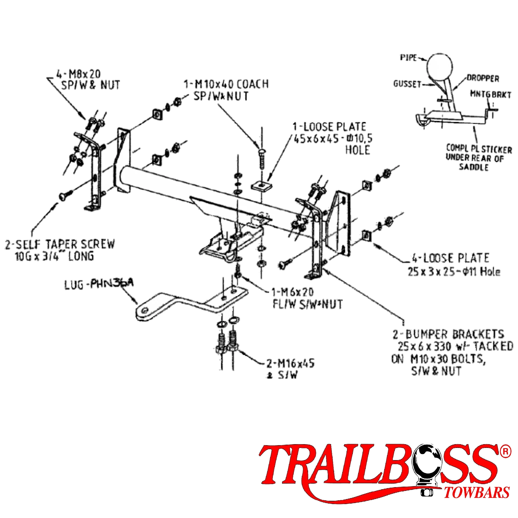 TrailBoss Light Duty Towbar to suit HONDA ACCORD SEDAN EXI 4D 09/1989-09/1993