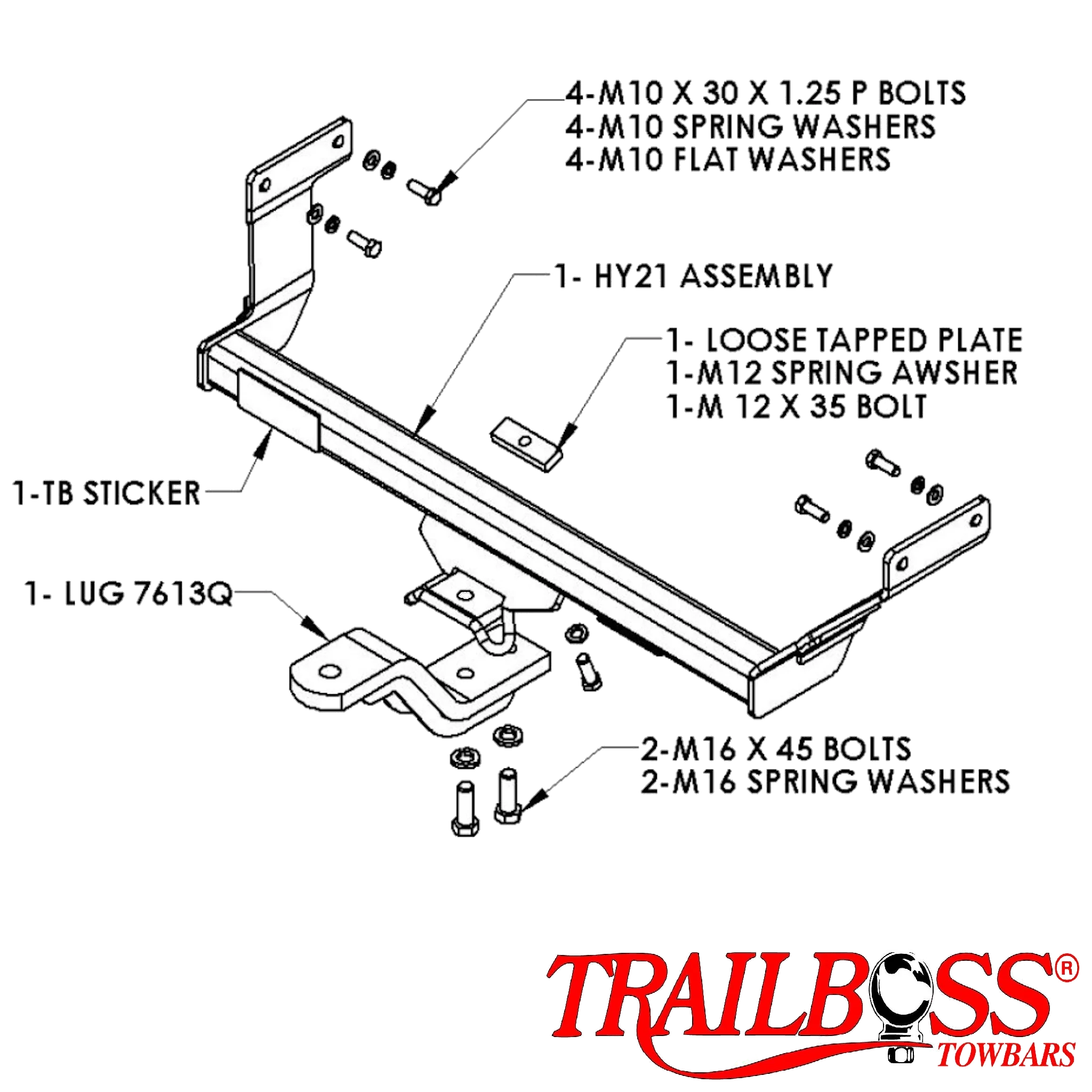 TrailBoss Towbar to suit HYUNDAI SONATA SEDAN NF 4D 06/2005-12/2010