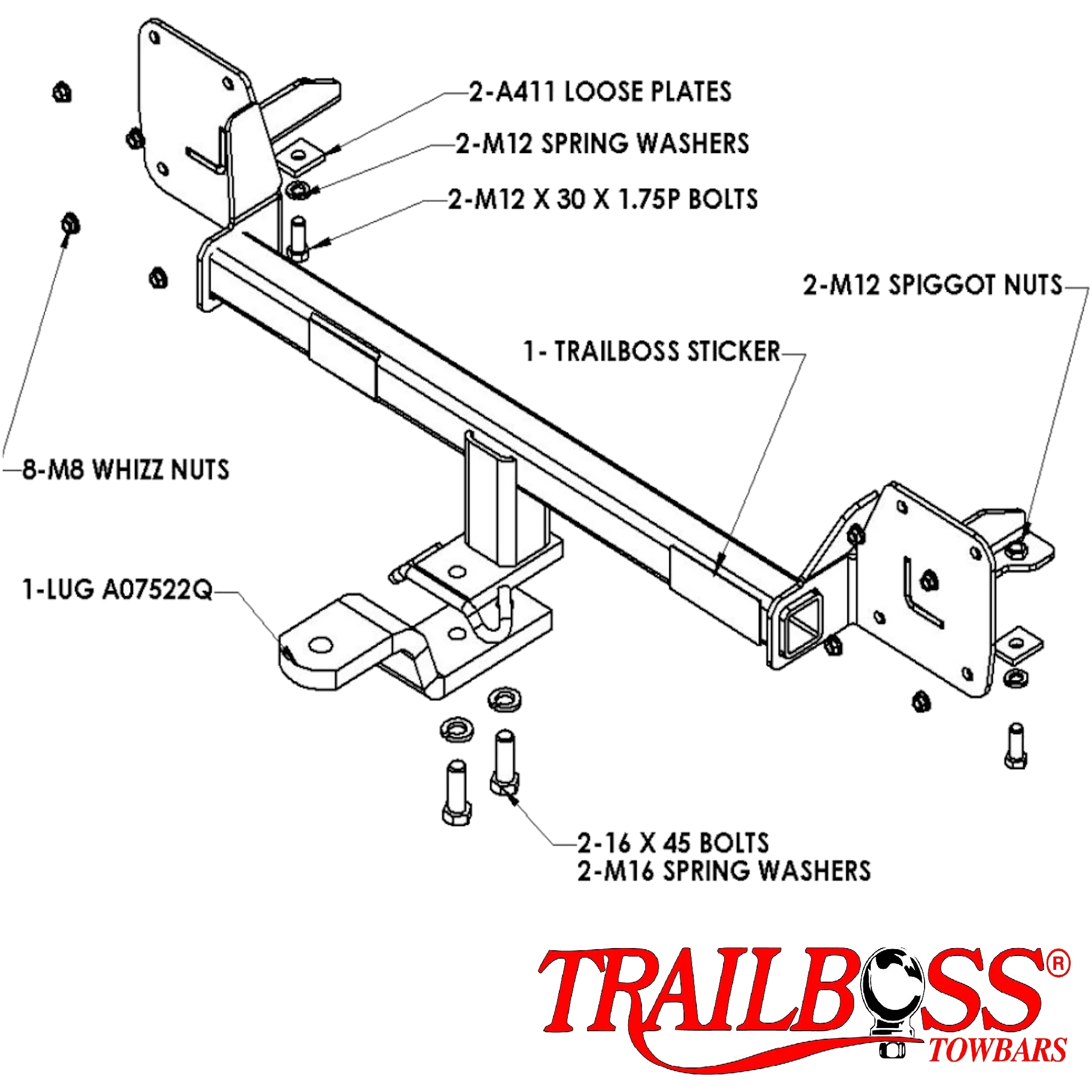 TrailBoss Towbar to suit MAZDA 3 HATCH (NOT SP OR MPS) 06//2003-03/2009