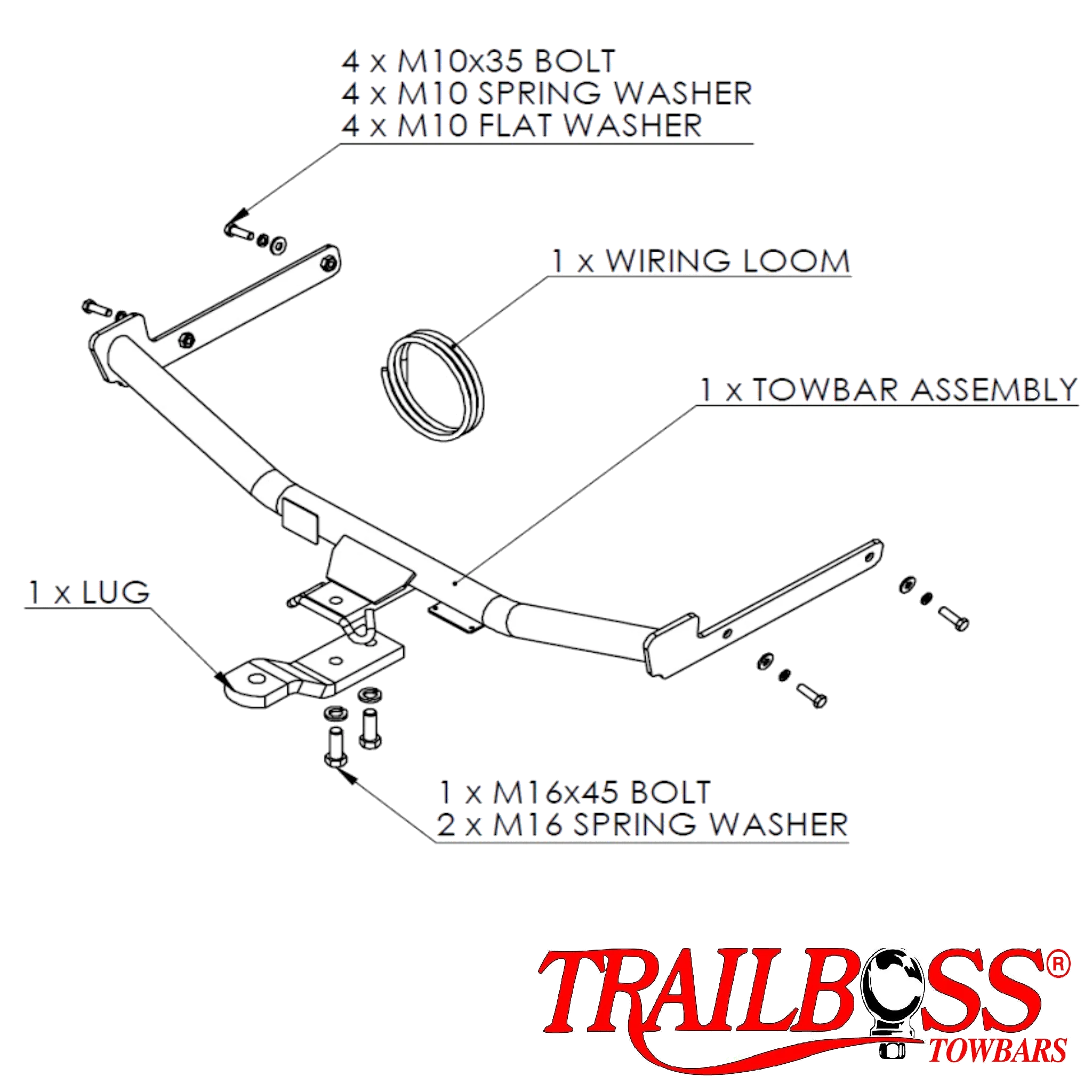 TrailBoss Towbar to suit MAZDA 2 SEDAN 01/2010-10/2014