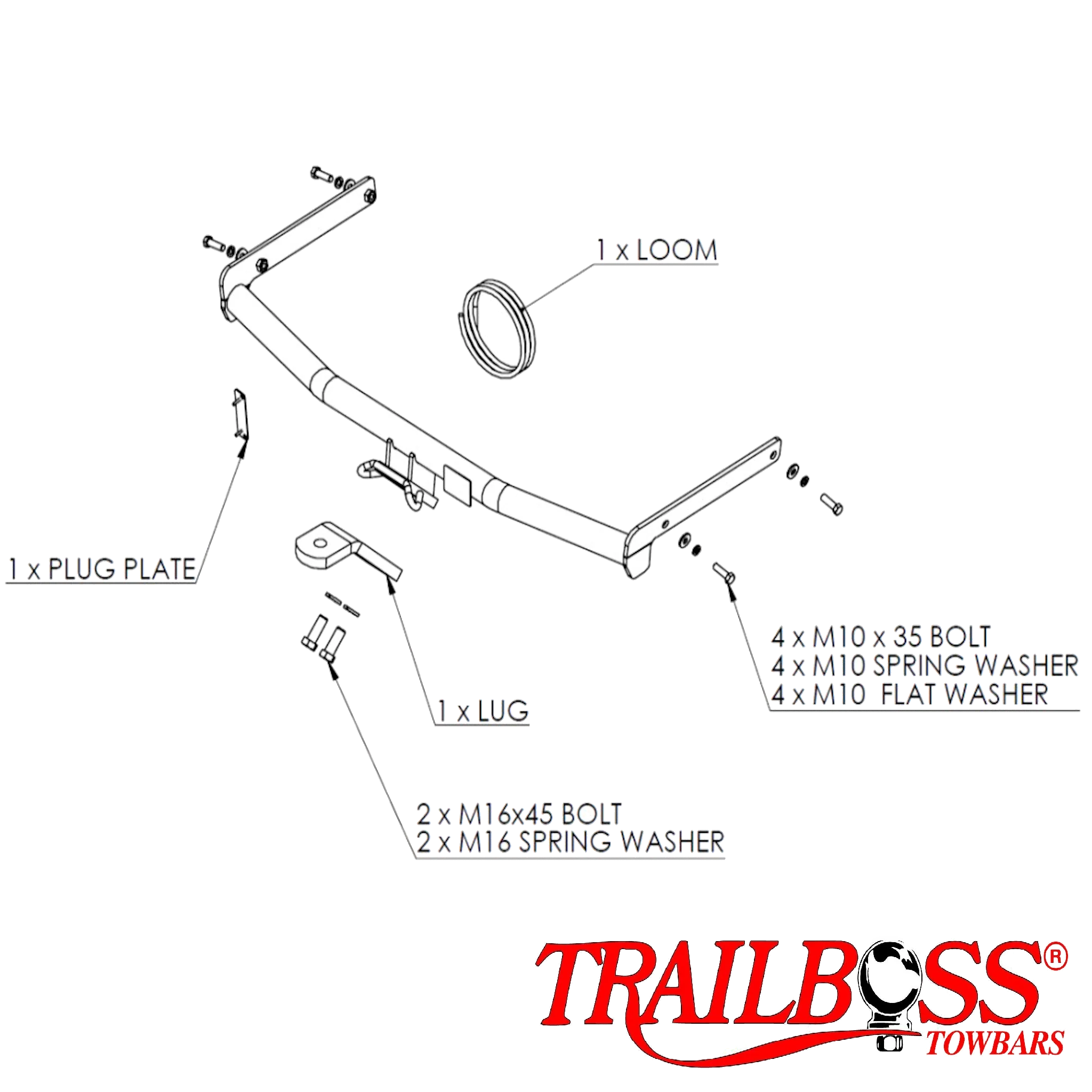TrailBoss Towbar to suit Mazda 2 5 Door Hatch (DE Model) 01/2011 - 10/2014
