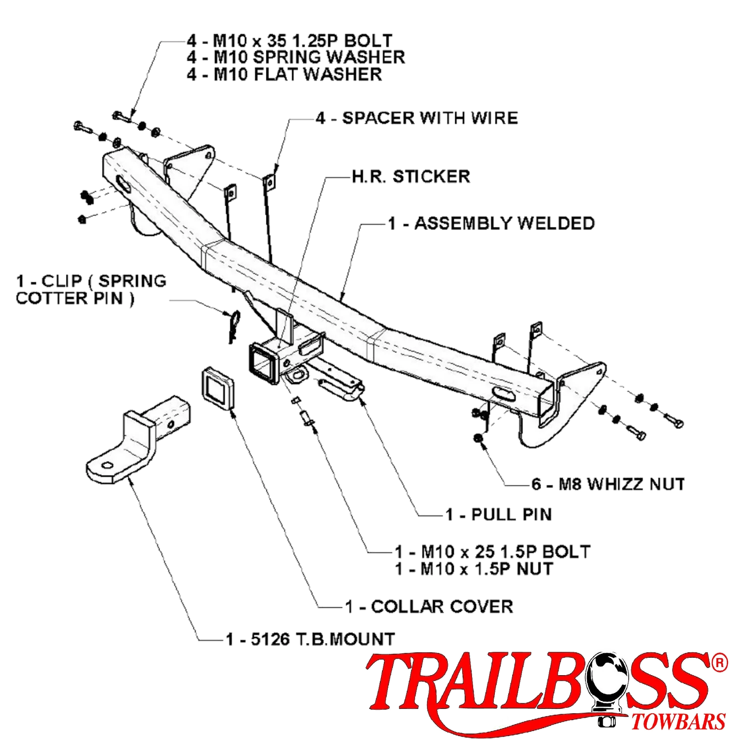 TrailBoss Towbar to suit TOYOTA KLUGER SUV 11/2003-07/2007