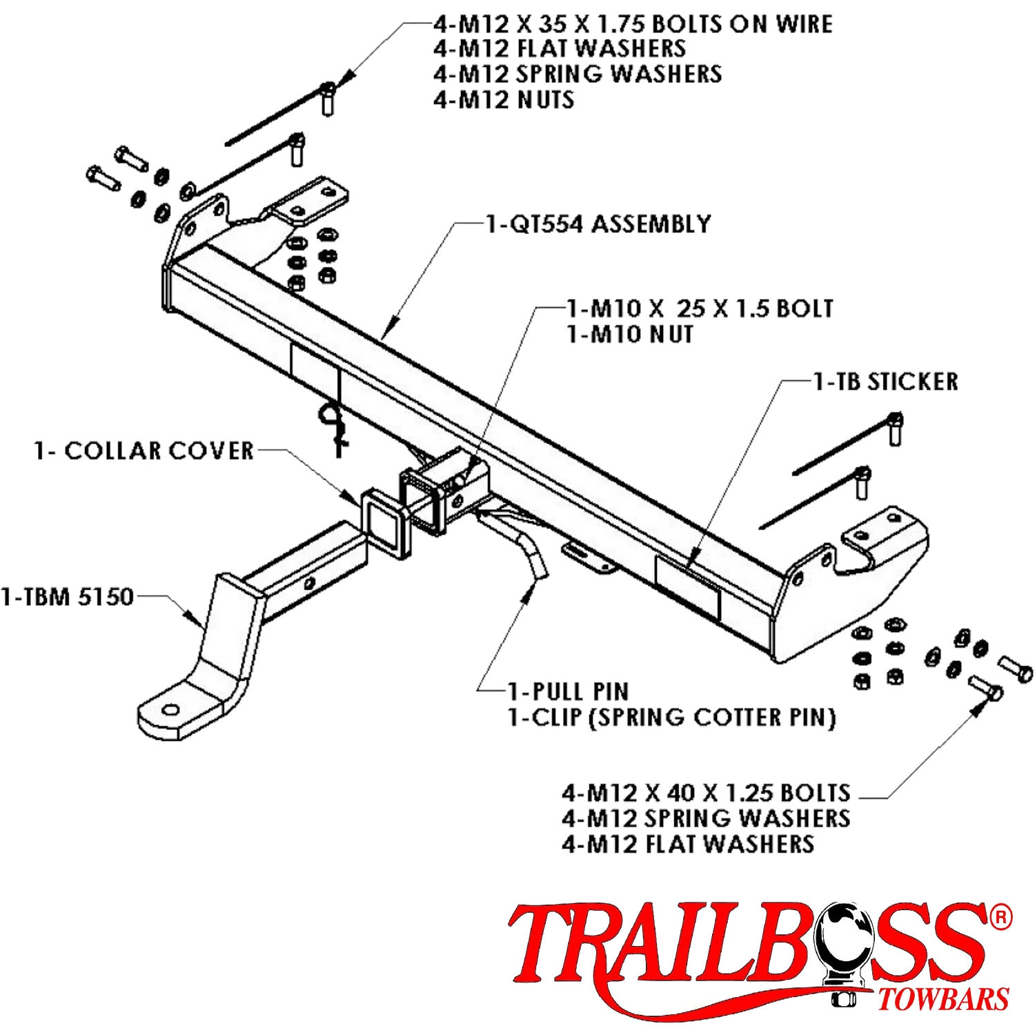 TrailBoss HEAVY DUTY Towbar to suit TOYOTA HILUX 4WD UTE & CAB CHASSIS (NO STEP) 04/2005-09/2015