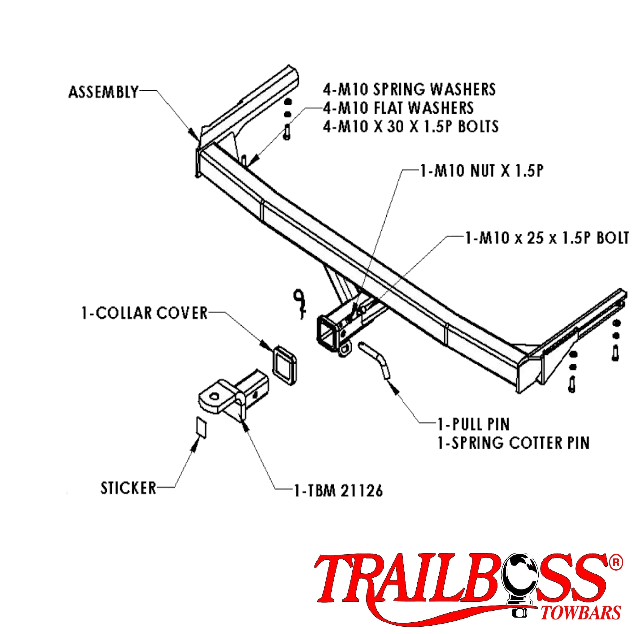 TRAILBOSS TowBar to suit CHRYSLER GRAND VOYAGER STOW'N'GO RG 4D WAGON PEOPLE MOVER 11/2004-03/2008