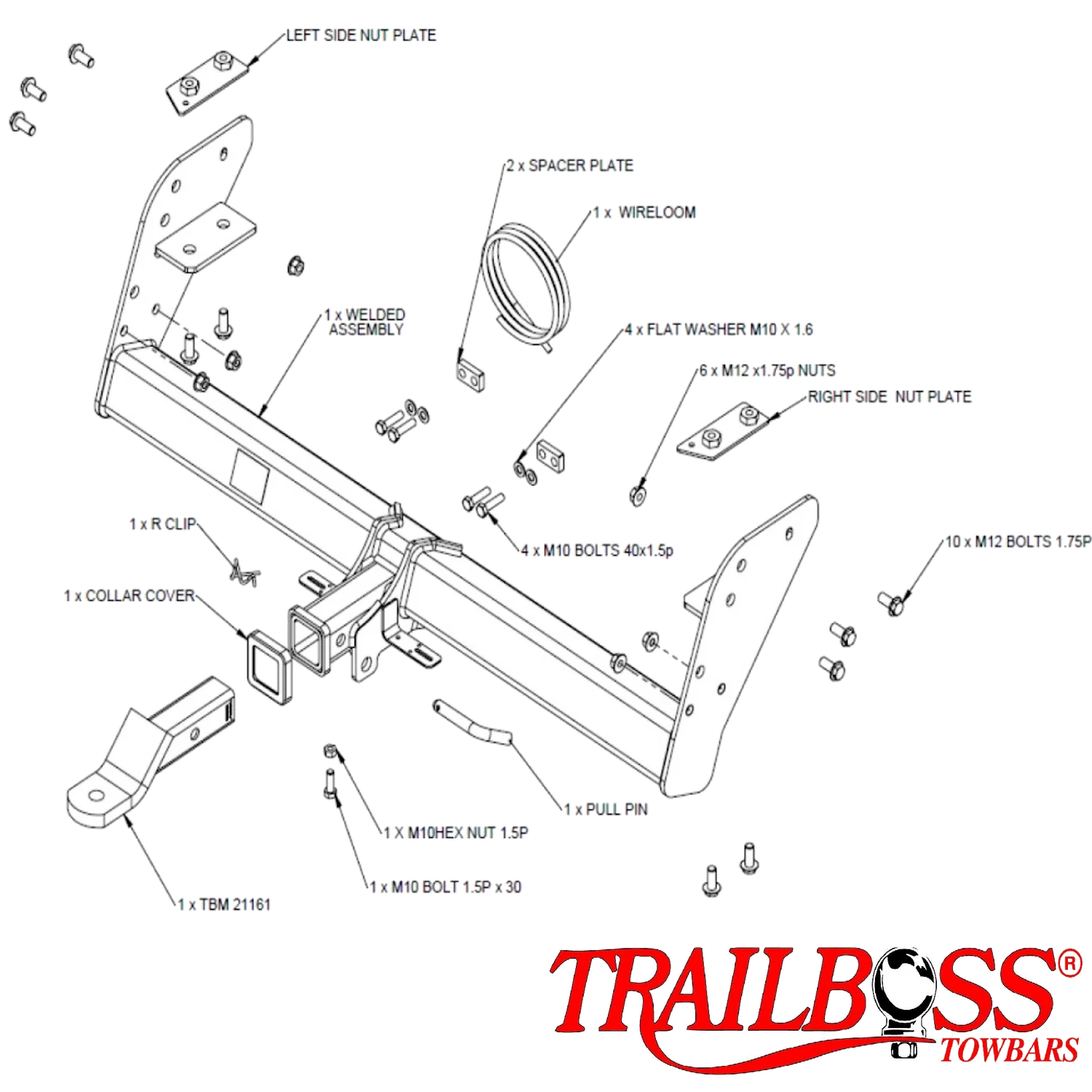 TrailBoss Towbar for Ford Ranger 2wd & 4wd Tub Body With Bumper 08/2015 - 04/2022