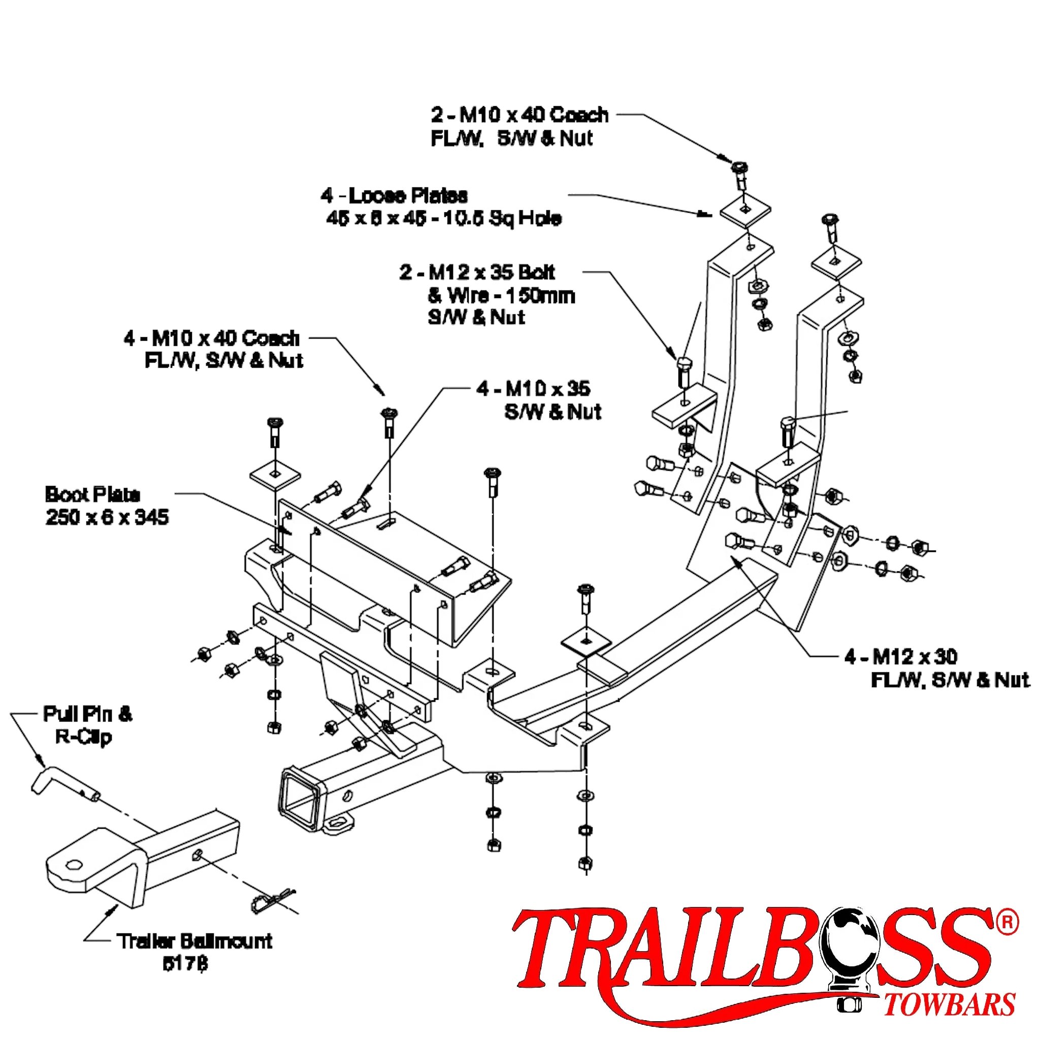 TrailBoss Heavy Duty Towbar to suit HOLDEN COMMODORE SEDAN VP-VS V8 LR (WITH IRS) (NOT SS OR CLUBSPORT) 10/1991-07/1997