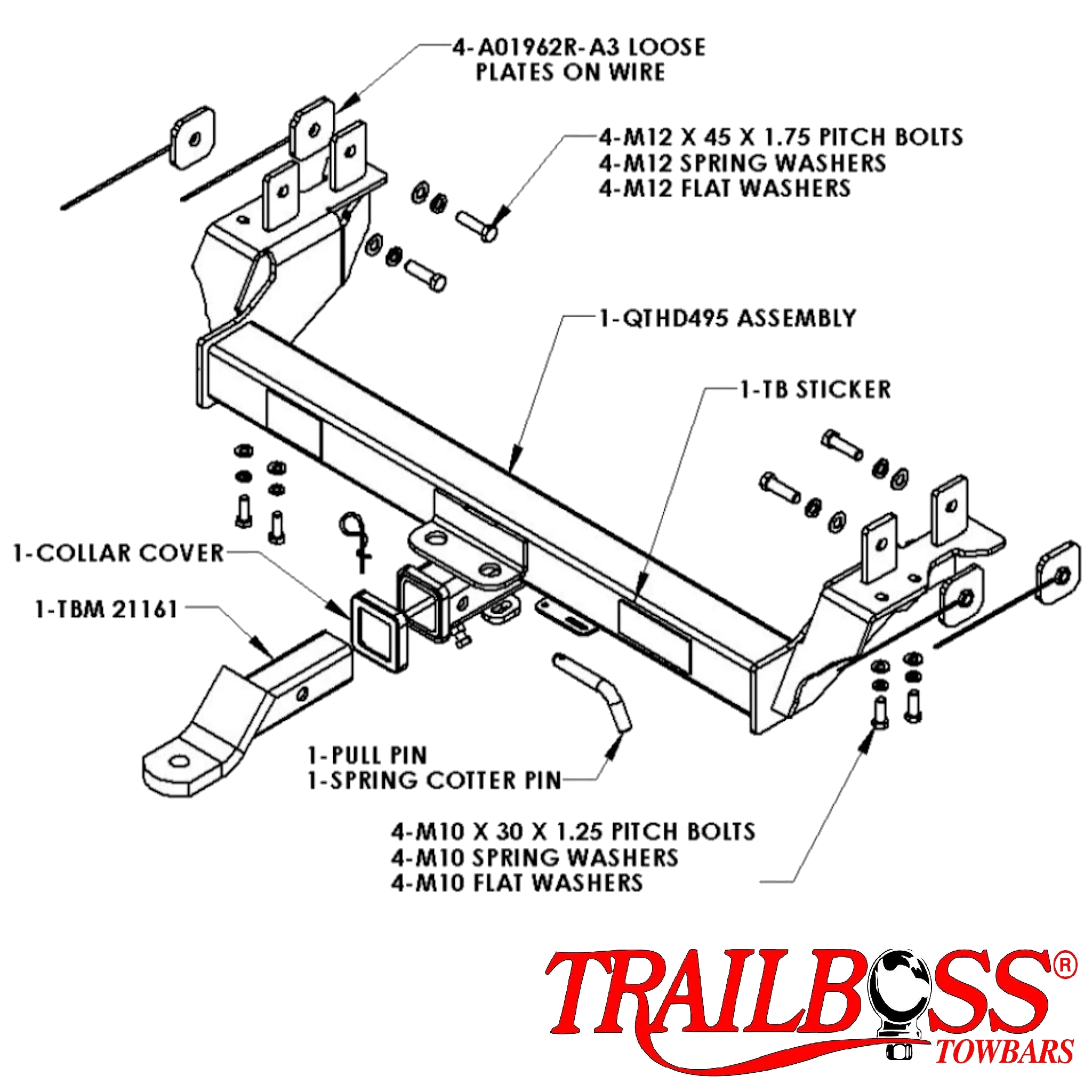 TrailBoss Heavy Duty Towbar to suit HOLDEN COLORADO & D-MAX 4WD TURBO DIESEL (WITH STEP) 07/2008-05/2012
